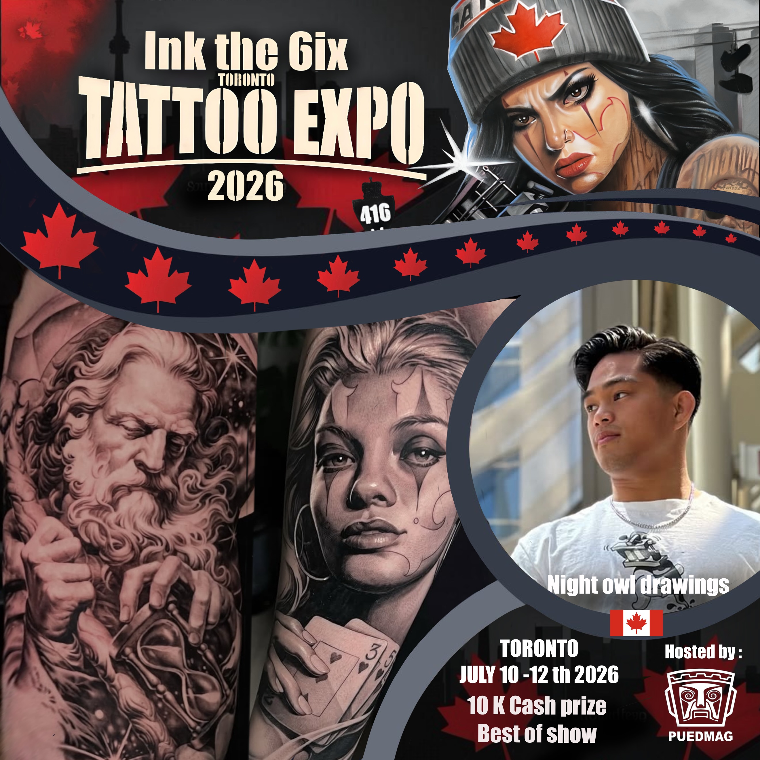 Welcome @nightowldrawings to the second edition of @inkthe6ixtorontotattooexpo, happening July 10-12, 2026, at the Enercare Event Centre in Toronto!
If you guys want to say what’s up or get some insane realism, make sure to DM him directly.
Don’t miss the opportunity to meet him, check out his work, and get tattooed at one of Canada’s biggest tattoo events.
We the North.
You either win with us or watch us win.
