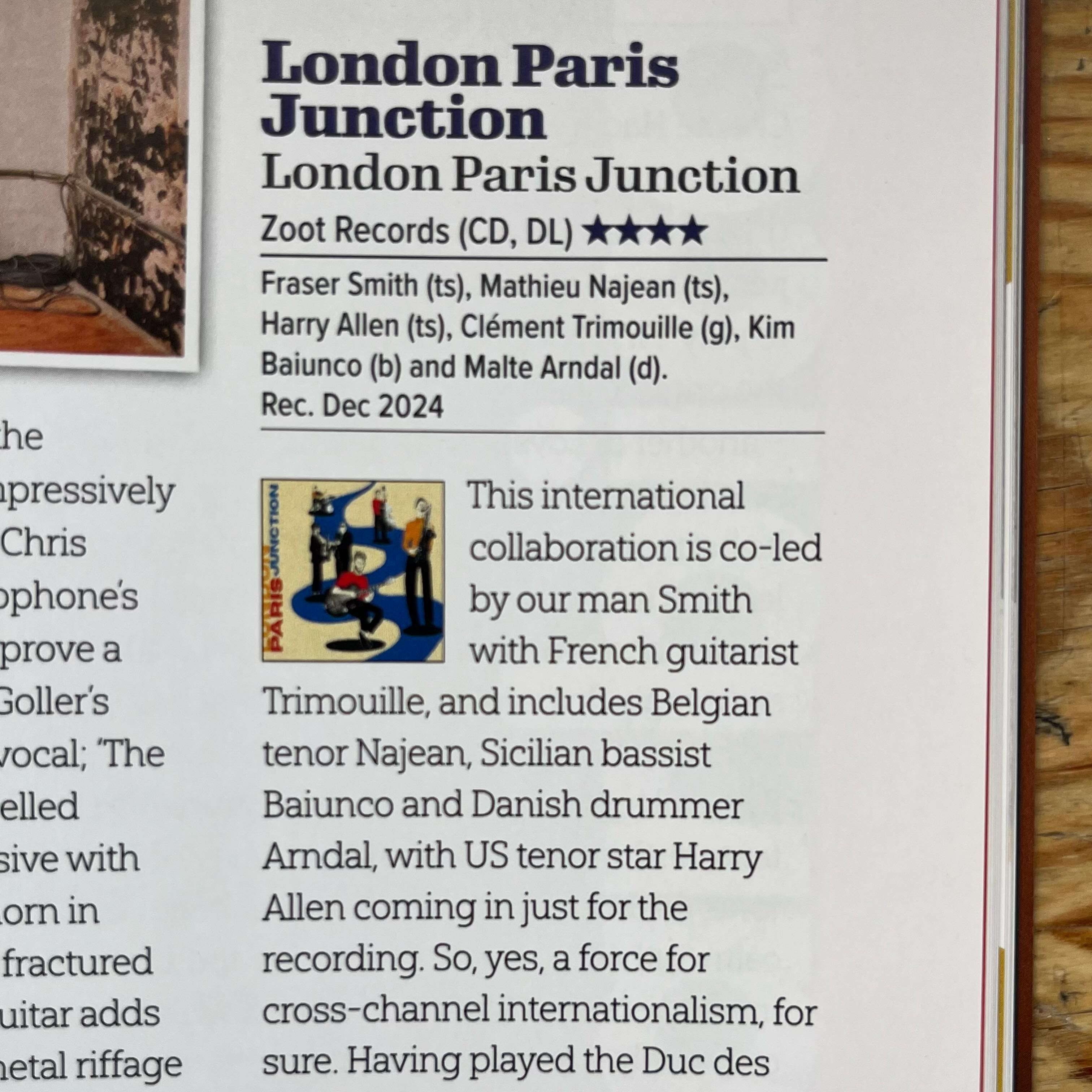⭐️⭐️⭐️⭐️
.
Huge thanks to Peter Vacher @jazzwisemagazine for the glowing review of our album. Recorded @zoot_studios Paris in Dec 2024, the music will finally be available online soon.
.
The band features @clemtrimouillejazz @mathieunajean David Paycha and @kimbaiunco . With special guests @malte_arndal and @harry_allen_jazz on the record. Liner notes are by the talented @sambraysher .
.
Gigs coming Jan 2027!
.
#jazz #paris #london #newmusic #swing @jazzwisemagazine