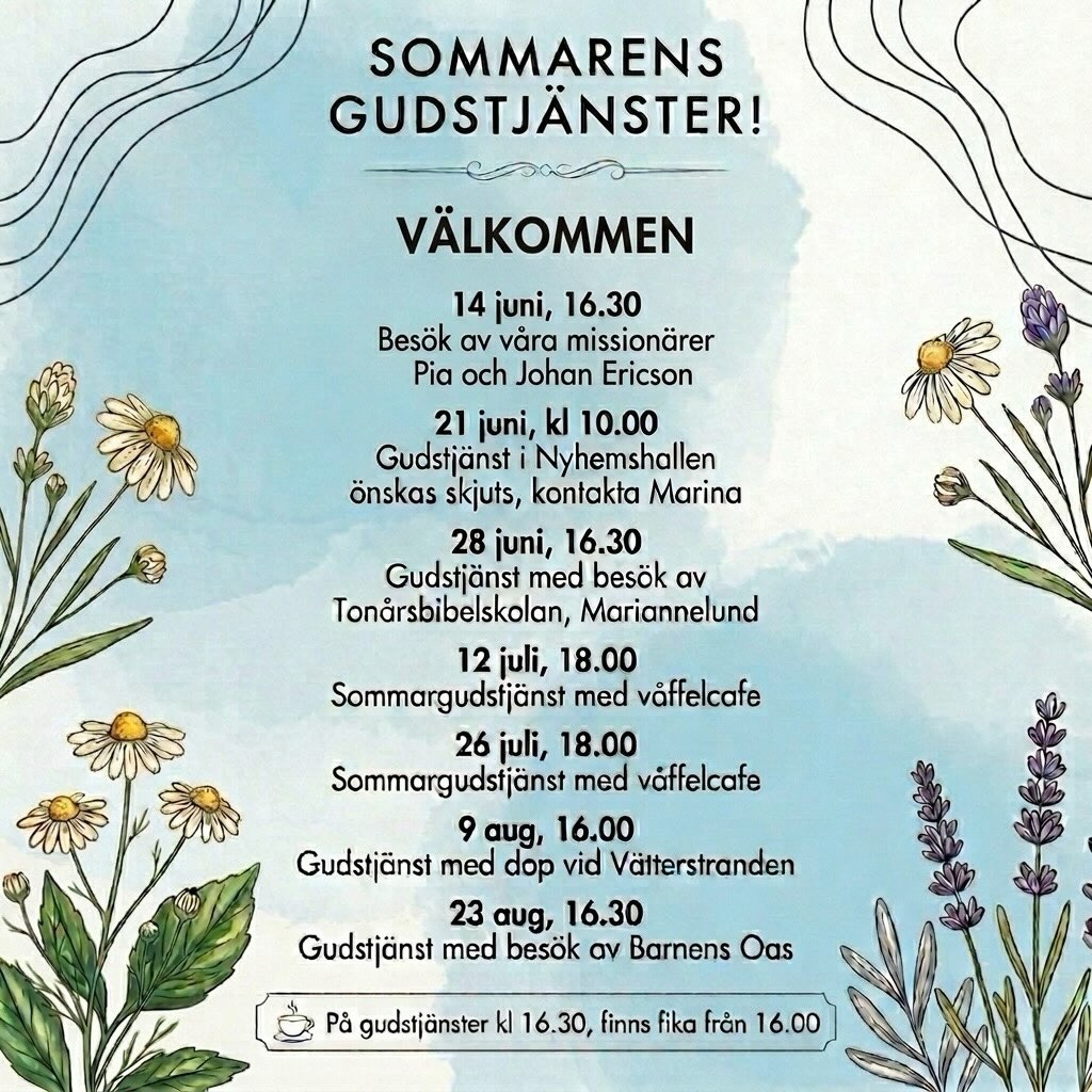 Sommarens upplägg och Gudstjänster är här!! Hoppas vi ses!!!! Varmt välkommen!!☀️🌸✨🤩