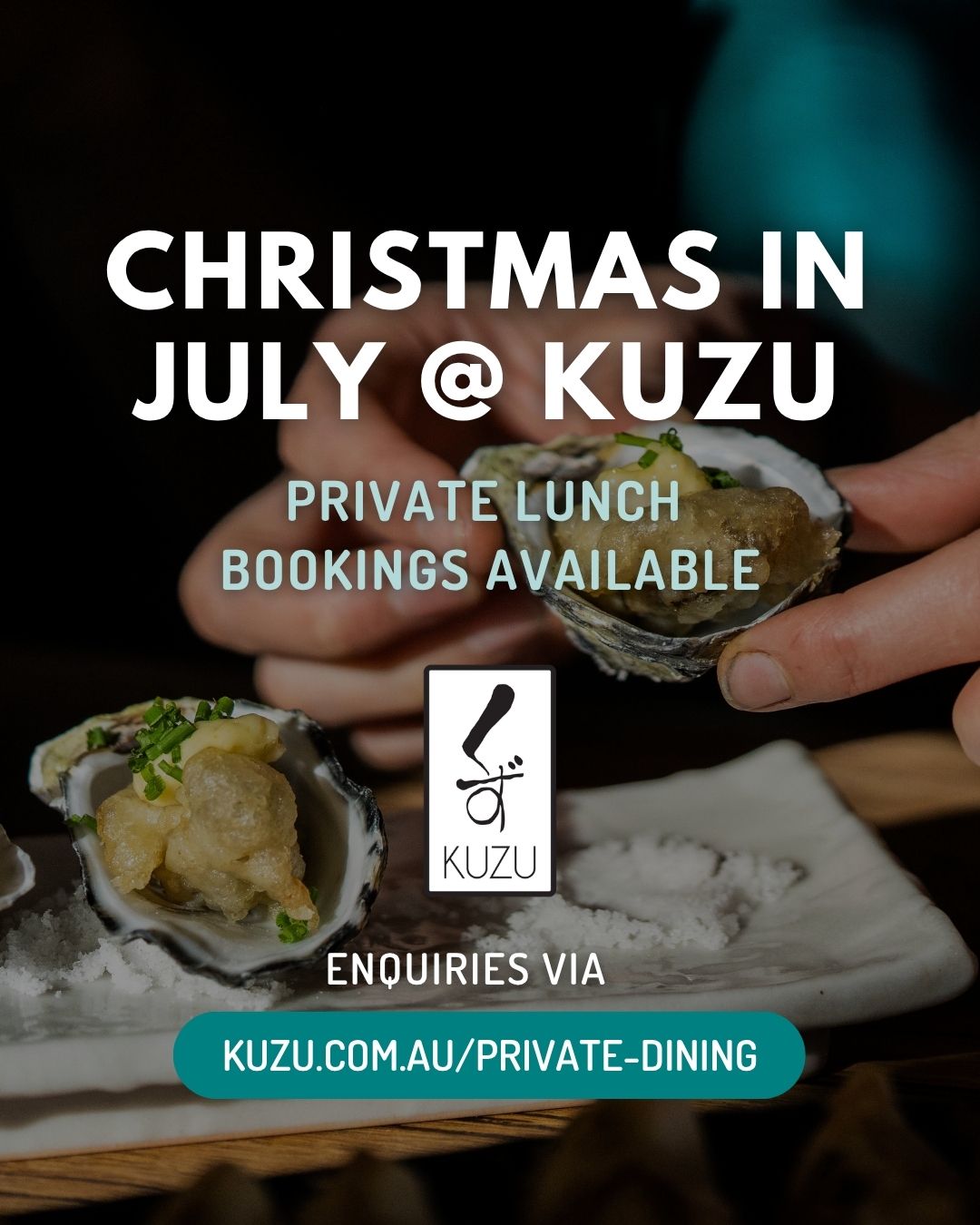 You know how this goes, July arrives, someone in the group chat says "we should do Christmas in July this year" and then absolutely nothing happens. Make it happen this year.
Kuzu is available for private lunch bookings, which means the whole venue reserved for your crew, a share menu tailored to your group by Eriko, and a beverage package to match. Groups of 8 or more, minimum spend from $2,000, and a 50% deposit to lock in your date. Fill out the enquiry form at the link and we'll take it from there.
#KuzuIzakaya #ChristmasInJuly #PrivateDining #WoodendEats #MacedonRanges