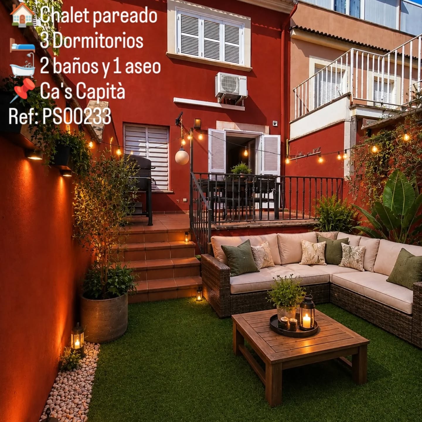 Acogedor adosado con patio privado y parking en una zona tranquila, a pocos minutos de Palma.
¿Te imaginas viviendo aquí?
Contáctanos y ven a descubrirlo!
Cozy townhouse with a private patio and parking in a peaceful area, just a few minutes from Palma.
Can you imagine yourself living here?
Contact us and come discover it!
Gemütliches Reihenhaus mit privatem Patio und Parkplatz in einer ruhigen Wohngegend, nur wenige Minuten von Palma entfernt.
Können Sie sich vorstellen, hier zu wohnen?
Kontaktieren Sie uns und entdecken Sie Ihr neues Zuhause.
#prestigespain #inmobiliariasmallorca #mallorcarealestate #mediterraneanlifestyle #mallorcalovers