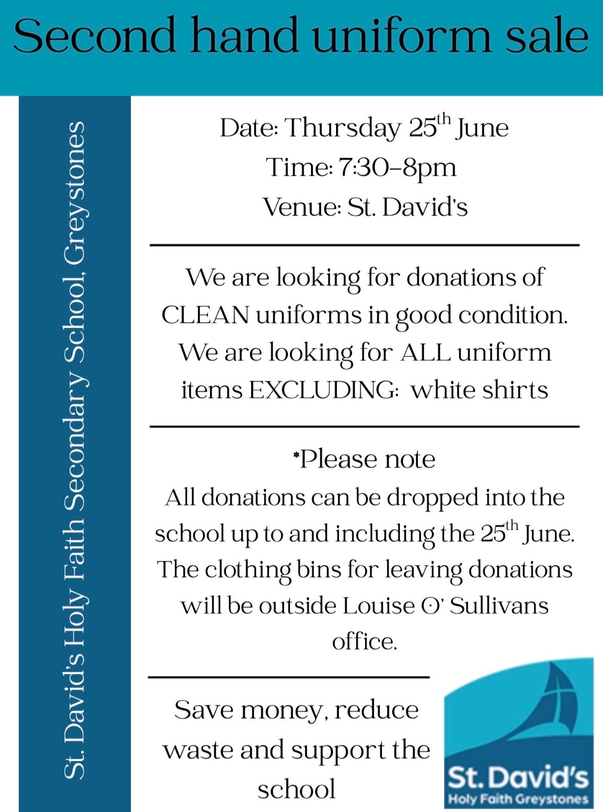 The PTA are looking for donations of school uniforms ahead of their of their sale on the 25th. Check out the details here for further info!