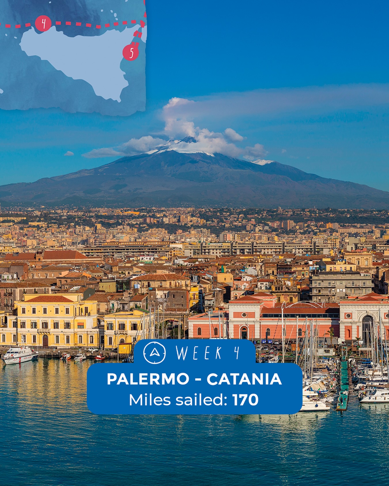 Si è conclusa anche la quarta settimana del progetto: da Palermo siamo arrivati a Catania, percorrendo 170 miglia. 🌊✨⛵️
~
Week four of the project has come to an end! We made our way from Palermo to Catania, covering 170 miles along the way. 🌊✨⛵️
A project by @cvcaprera
Scientific partner @oneoceanfound
#progettoMARE #aboutMARE #CentroVelicoCaprera
#MarineResearch #RespectTheOcean
