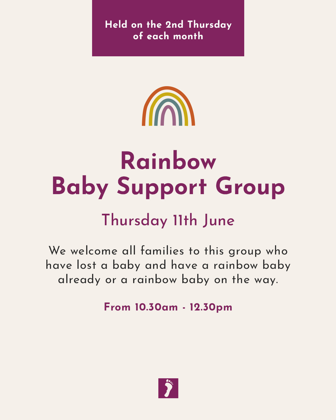 🌈
Our monthly Rainbow Baby Support Group is held tomorrow morning from 10.30am - 12.30pm
A Rainbow Baby Group for all families who have lost a baby and are pregnant again or have had their Rainbow Baby. Come and join us to gain support and to meet others who share your experiences.
Location: Balsall Common near Coventry
Please email Chantelle for more information:
chantelle.dennis@lilymaefoundation.org
We hope to see you there. xxx