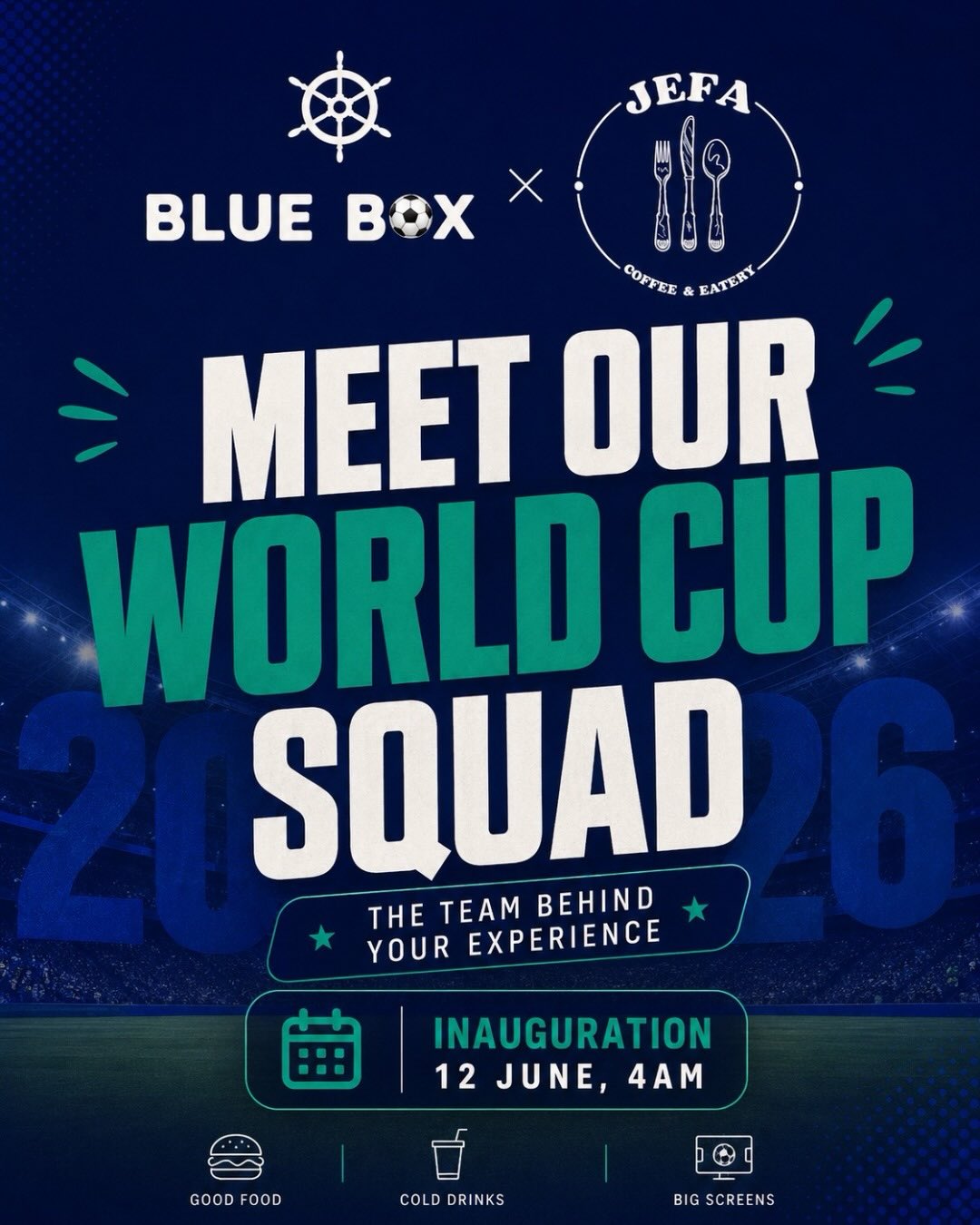 The world’s biggest tournament starts in a few hours. ⚽🌎
Our squad is ready.
The coffee is ready.
The screens are ready.
See you from 4:00 AM for the FIFA World Cup 2026 opening.
Blue Box x JEFA 💙