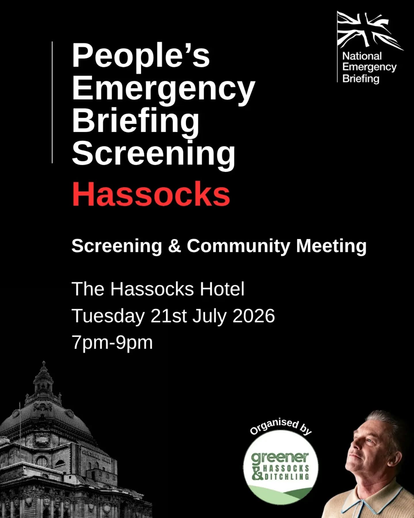 📢 Film Screening & Community Meeting
📍The Hassocks Hotel, function room
🗓 21.07.26
The climate & nature crisis threatens all aspects of British life from national security to food supply, but solutions exist. The People's Emergency Briefing film is now being screened up and down the country, as the campaign to force the Government to respond proportionately to the crisis builds.
Join us to watch the film and discuss the local implications.
Tuesday 21st July, 7pm-9pm. Tickets are FREE, but please register, so we have an idea of numbers.
Link in bio and here:
https://www.eventbrite.co.uk/e/hassocks-peoples-emergency-briefing-screening-community-meeting-tickets-1987611046144
Everyone welcome! See you there 📽💚