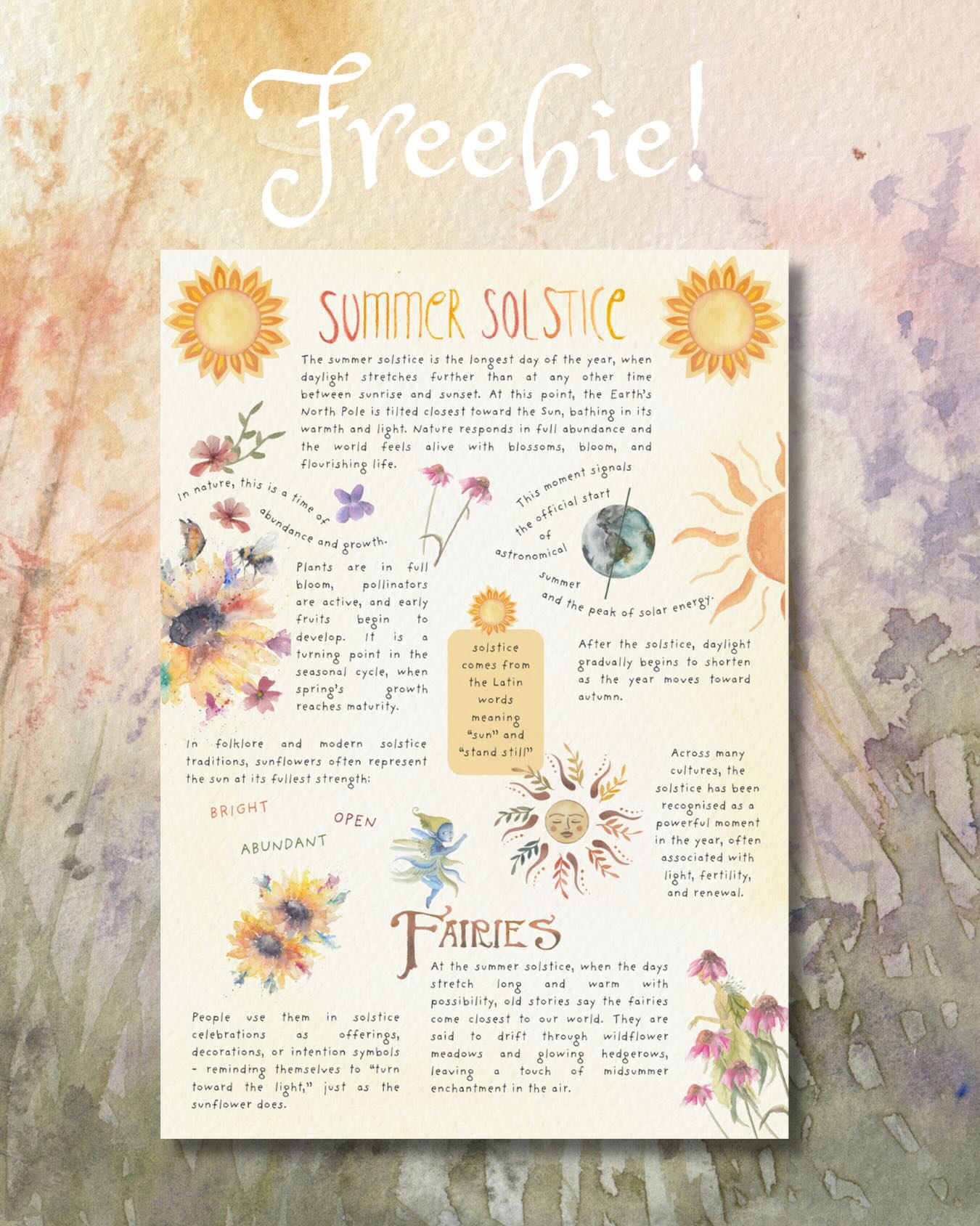 🎉 Freebie 🎉 Summer Solstice Poster. Link in bio x #freebie #freelearningresources #homeschoolingmom
