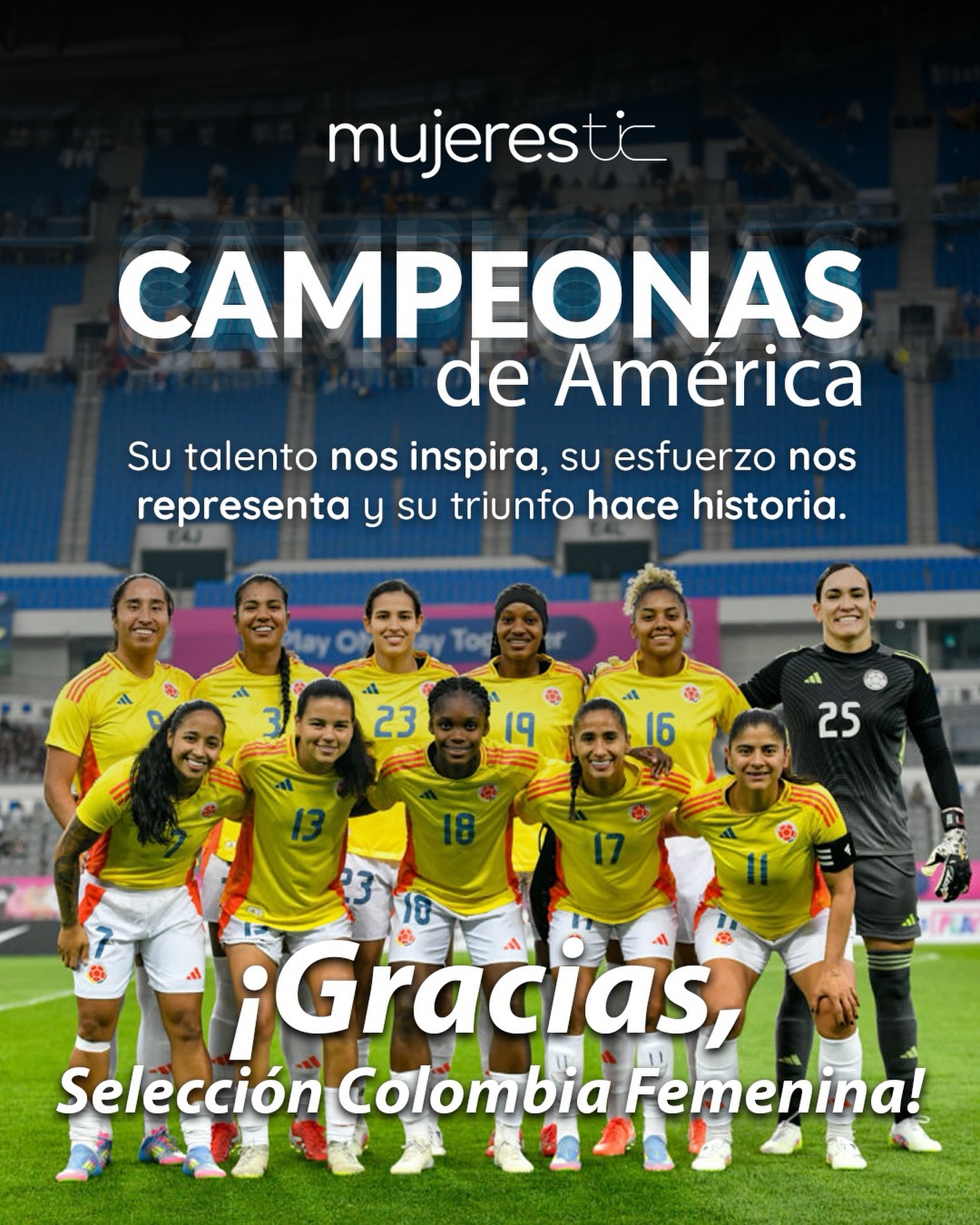 🏆⚽ Hoy Colombia celebra a unas campeonas que hicieron historia.
Detrás de este triunfo hay años de esfuerzo, disciplina, sacrificio y la determinación de mujeres que nunca dejaron de creer en su talento. Un logro que no solo enaltece al país, sino que también abre camino para las nuevas generaciones.
Desde Mujeres TIC reconocemos y celebramos este hito, porque las mujeres merecen ser visibilizadas, valoradas y reconocidas por cada espacio que conquistan con excelencia.
Que este campeonato sea un recordatorio de que cuando el talento femenino recibe oportunidades, no solo alcanza sus metas: transforma realidades e inspira a toda una nación.
¡Felicitaciones, campeonas! Gracias por demostrarnos que los límites están para romperse y que el futuro también se escribe en femenino. 🇨🇴✨