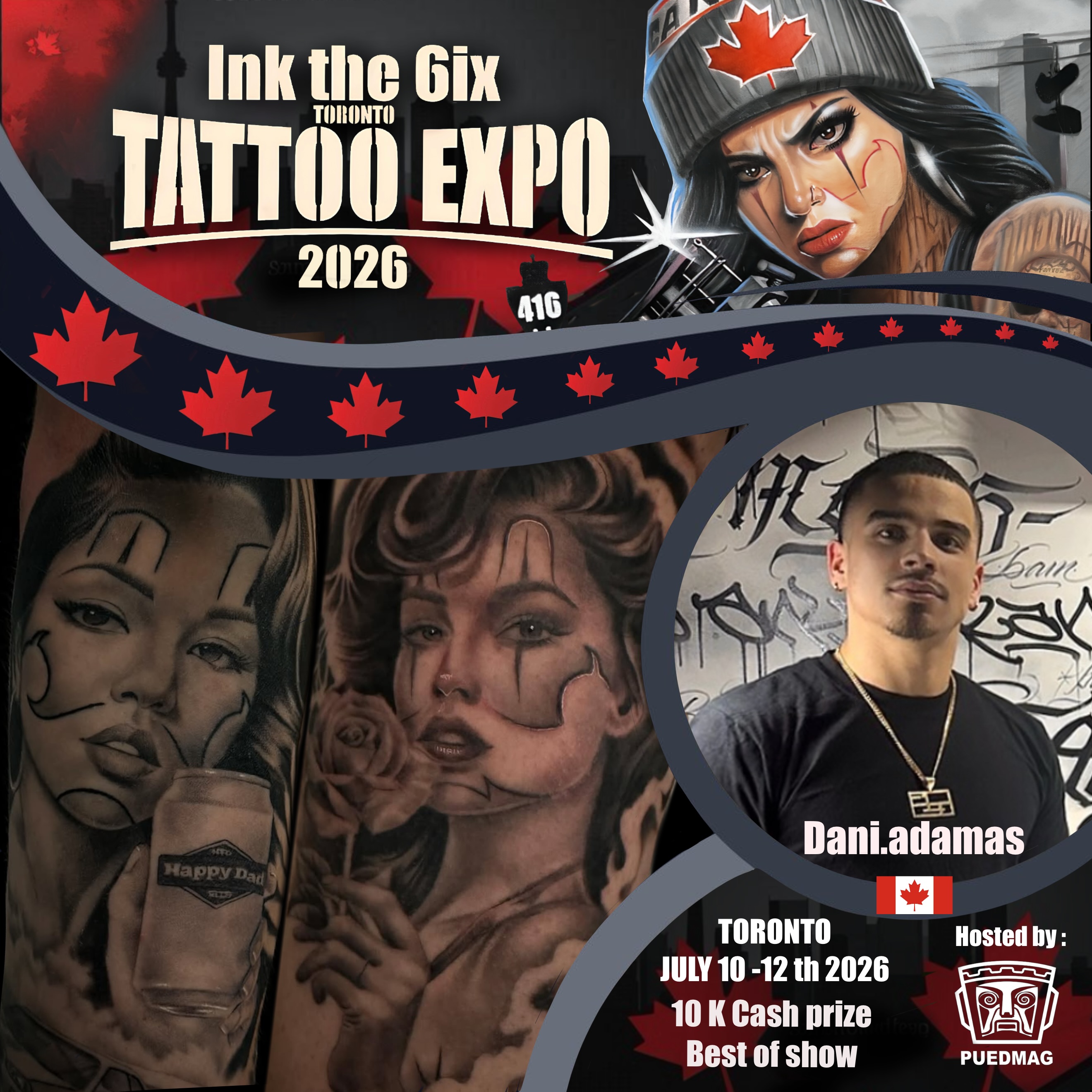 Welcome @dani.adamas to the second edition of @inkthe6ixtorontotattooexpo, happening July 10-12, 2026, at the Enercare Event Centre in Toronto!
If you guys want to say what’s up or get some dope Chicano work, make sure to DM him directly.
Don’t miss the opportunity to meet him, check out his work, and get tattooed at one of Canada’s biggest tattoo events.
We the North.
You either win with us or watch us win.