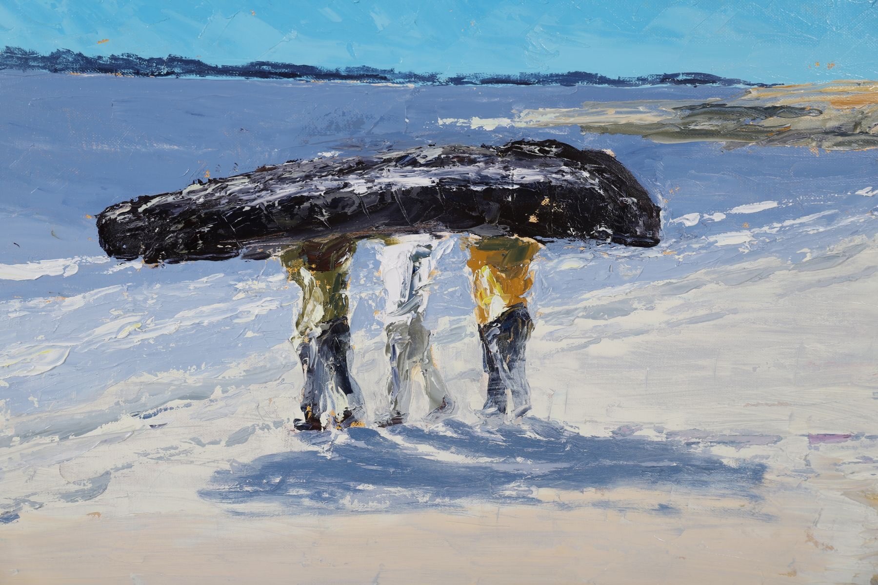 SOLD. Sheppards Art Auction today @ 2 pm. Lot 326 “Launching Currach. Inishmore. Aran.” Oils. Canvas 20/30ins. Guide €1500. Sheppards,ie.