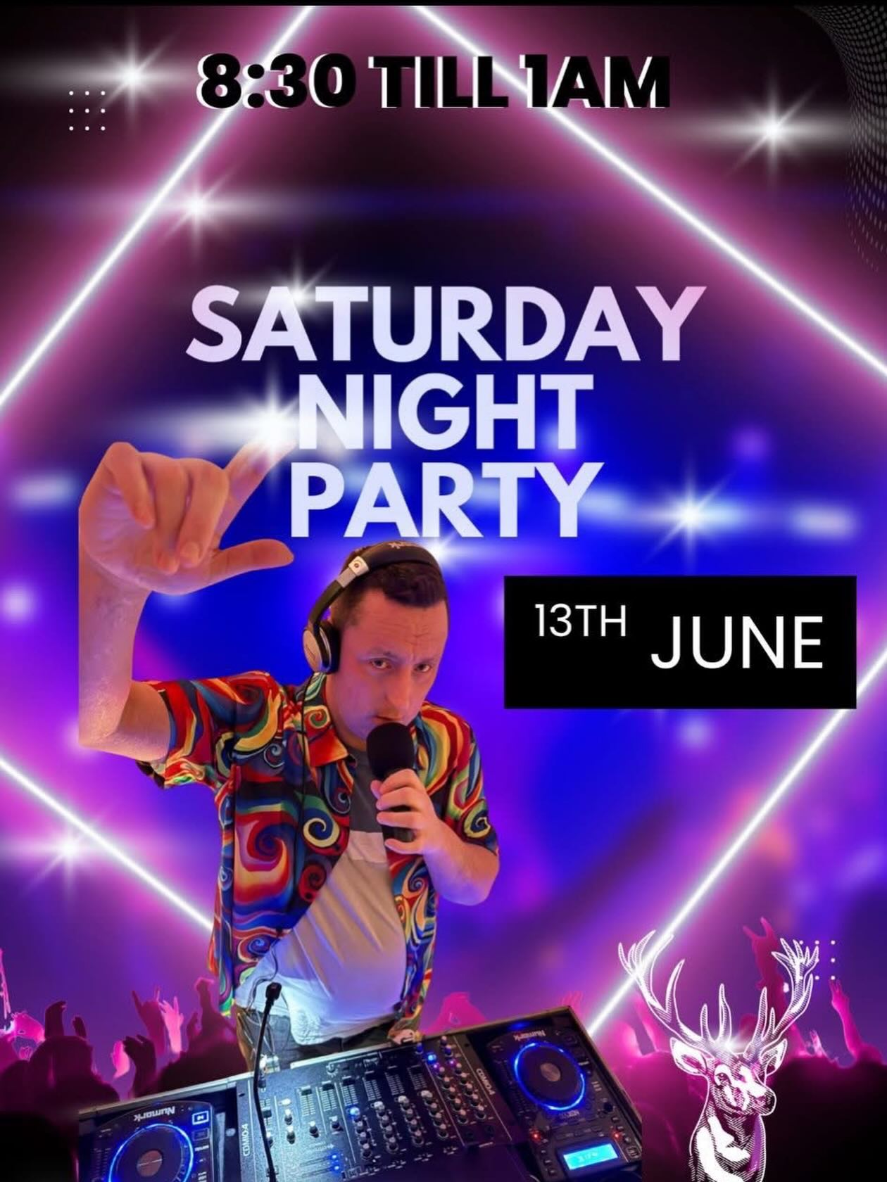 Saturday night party starting at 8:30