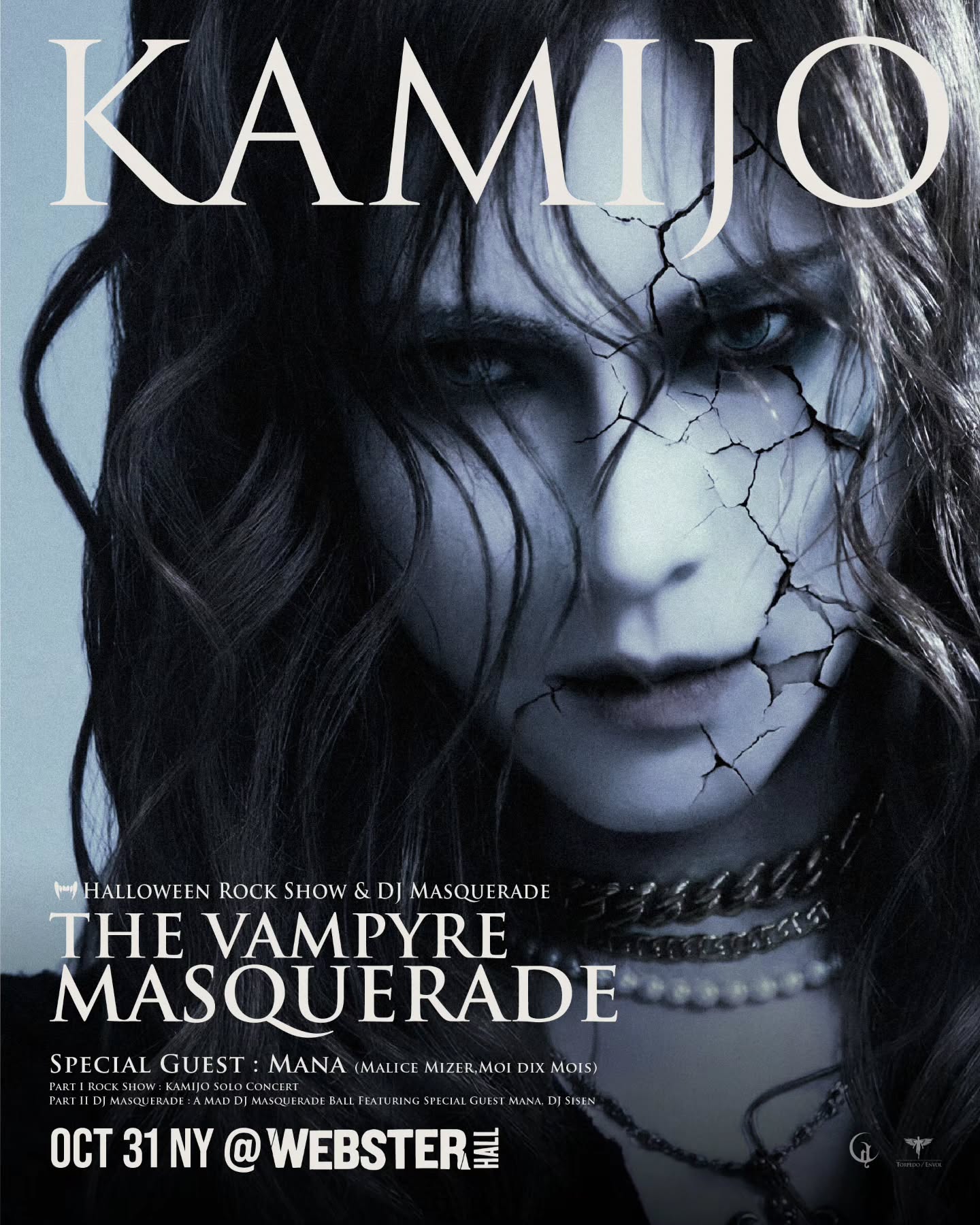 Headlined by KAMIJO, KAMIJO Halloween Rock Show & DJ Masquerade “The Vampyre Masquerade” will transform Webster Hall and New York City into a dark and enchanting vampire ballroom filled with live performances, theatrical visuals, and aristocratic gothic atmosphere.
The event will consist of two distinct parts: “KAMIJO Halloween Rock Show” and the DJ Masquerade “The Vampyre Masquerade”.
During “KAMIJO Halloween Rock Show,” symphonic melodies, powerful rock energy, and dramatic stage aesthetics will merge within an atmosphere of aristocratic gothic elegance, creating a fully immersive experience into KAMIJO’s romantic and mysterious universe.
Following the live concert, the evening will continue with the DJ Masquerade “The Vampyre Masquerade”, featuring DJ Sisen and a dark blend of electro, industrial, gothic, and club sounds deep into the night.
In addition, Mana (MALICE MIZER,Moi dix Mois), one of the most influential pioneers of the Visual Kei movement, will appear as a very special guest during the second part of the evening, the DJ Masquerade “The Vampyre Masquerade”, making this Halloween celebration a truly historic gathering for fans of Japanese gothic and alternative music. This will be a historic moment.
Masks, costumes, gothic attire, and elegant Halloween fashion are highly encouraged for this unforgettable night in the heart of Manhattan.
A fully immersive celebration of Visual Kei, gothic rock, dark elegance, and Halloween spirit inside one of New York City’s most iconic venues.
The Artist Presale is reserved for KAMIJO Secret Society “The Vampyre Masquerade” members. Access it at https://www.kamijo-official.com/
Further details will be announced soon.
EVENT INFO
📍 Webster Hall
🗓 Saturday, October 31, 2026
🕗 Doors: 8:00 PM
🔞 18+ Event
#kamijo #visualkei