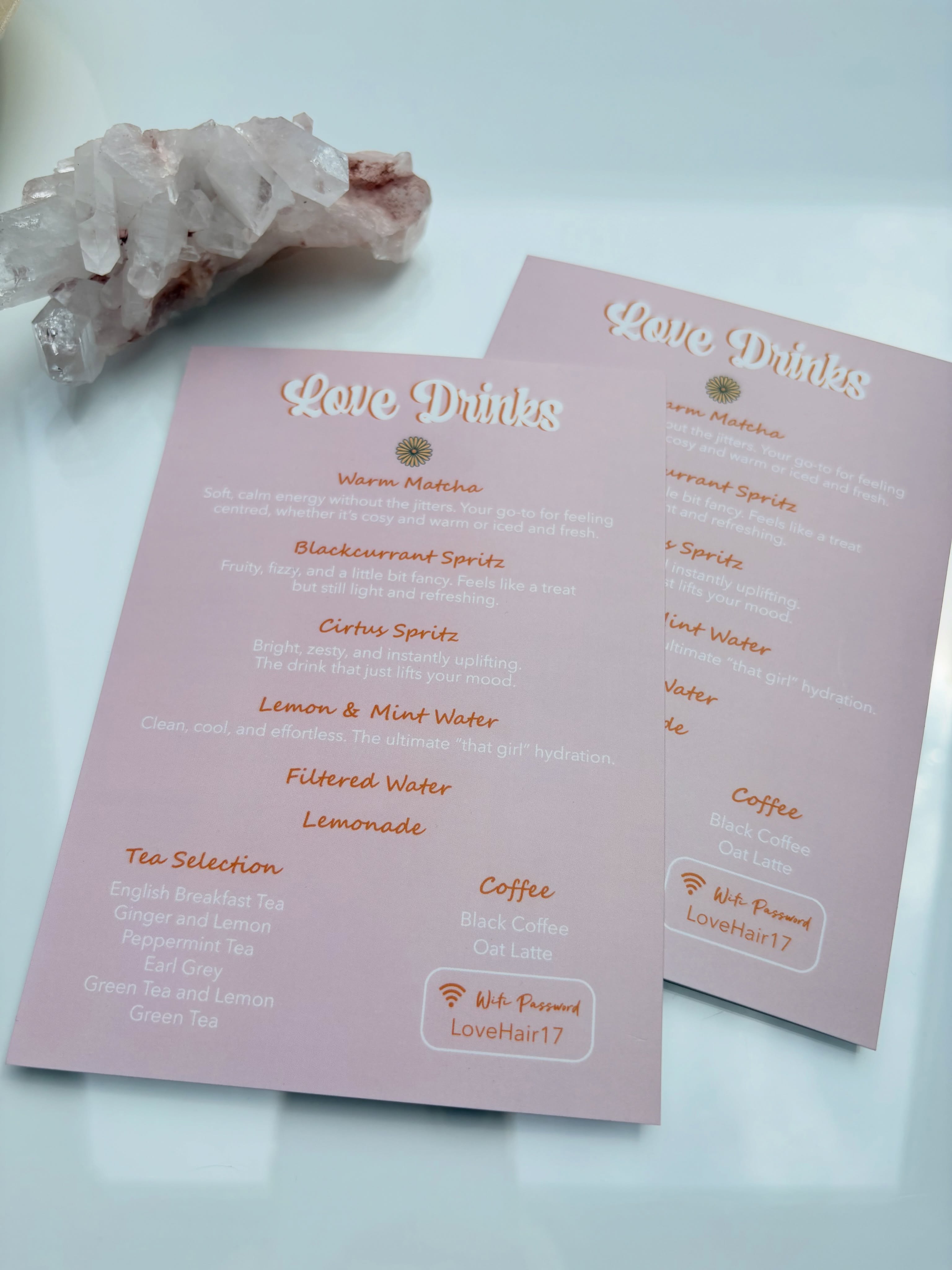 Salon drink list for @lovehairbycharmaine 🩷