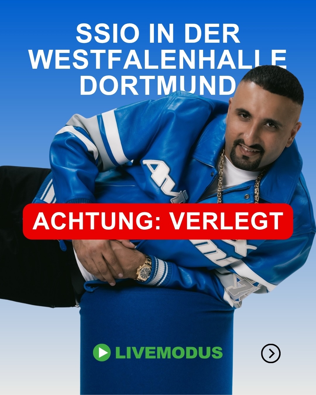 ‼️🚨Wichtige Info für alle, die heute zu SSIO kommen.
Das Konzert findet nicht im Revierpark Wischlingen statt — neuer Ort ist die Westfalenhalle Dortmund.
Datum und Uhrzeit bleiben gleich. Eure Tickets sind gültig. Einfach Route zur Westfalenhalle setzen und los.
Alle Details im Carousel. →