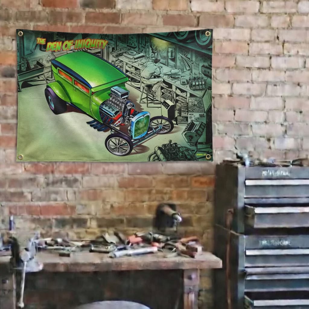 Another cool banner that we have the pleasure of printing for our friend @jeffhotrod and his online store. I have always loved this artwork and it definitely looks really kool when printed on a heavyweight banner...don't you want one to hang in your garage, office, mancave or maybe hang it up in the formal dining room when your wife isn't looking #rodtees #hotrodart #custombanners #hotrodlife #customtshirts