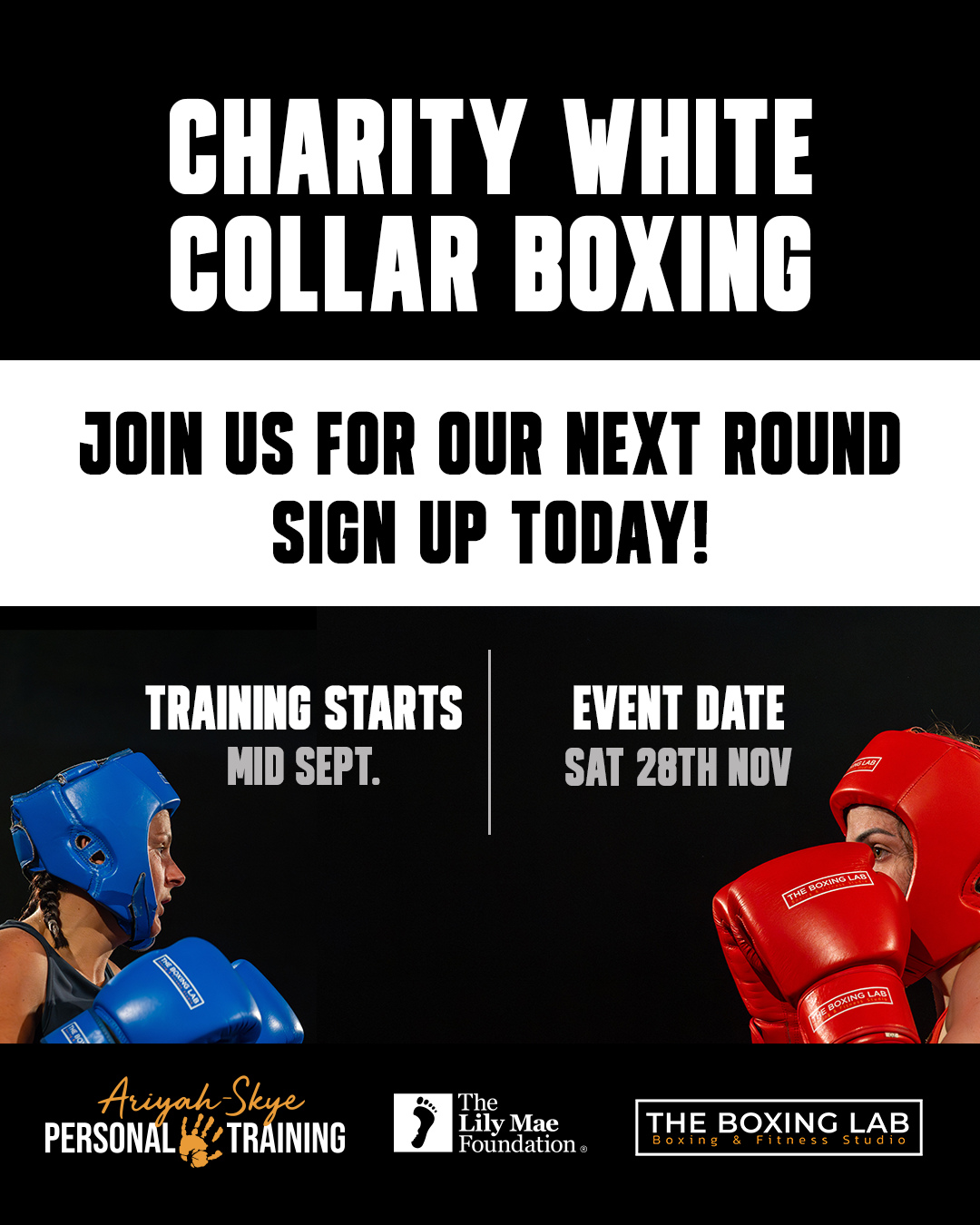 🥊🥊
FANCY A CHALLENGE?
Sign up to our White Collar Boxing Event to test your resilience, fitness and try a new challenge for The Lily Mae Foundation!
ABOUT THE EVENT
This will be an INCREDIBLE EXPERIENCE and one that you will always remember 💪🥊🥊
You will get super fit with our tailored 8 weeks FREE training plan in partnership with The Boxing Lab & Ariyah Skye Personal Training.
🗓️ 28th November 2026,
⌚️ 7pm - 11pm
📍XCEL LEISURE CENTRE, Mitchell Ave, Coventry CV4 8DY, UK
👟
TRAINING STARTS: Mid September
You are required to attend 2 training sessions per week, these will be held on: Tuesday evenings at 7.30pm & Thursday evenings at 6.30pm
📍
TRAINING LOCATION: The Boxing Lab, 405 Broad Lane,
CV5 7AX THIS IS THE ONLY VENUE WHERE WE WILL BE TRAINING.
Places are limited to 30 people.
For more details and to sign up click the link in our bio.
We look forward to you joining us in the ring 🥊🥊