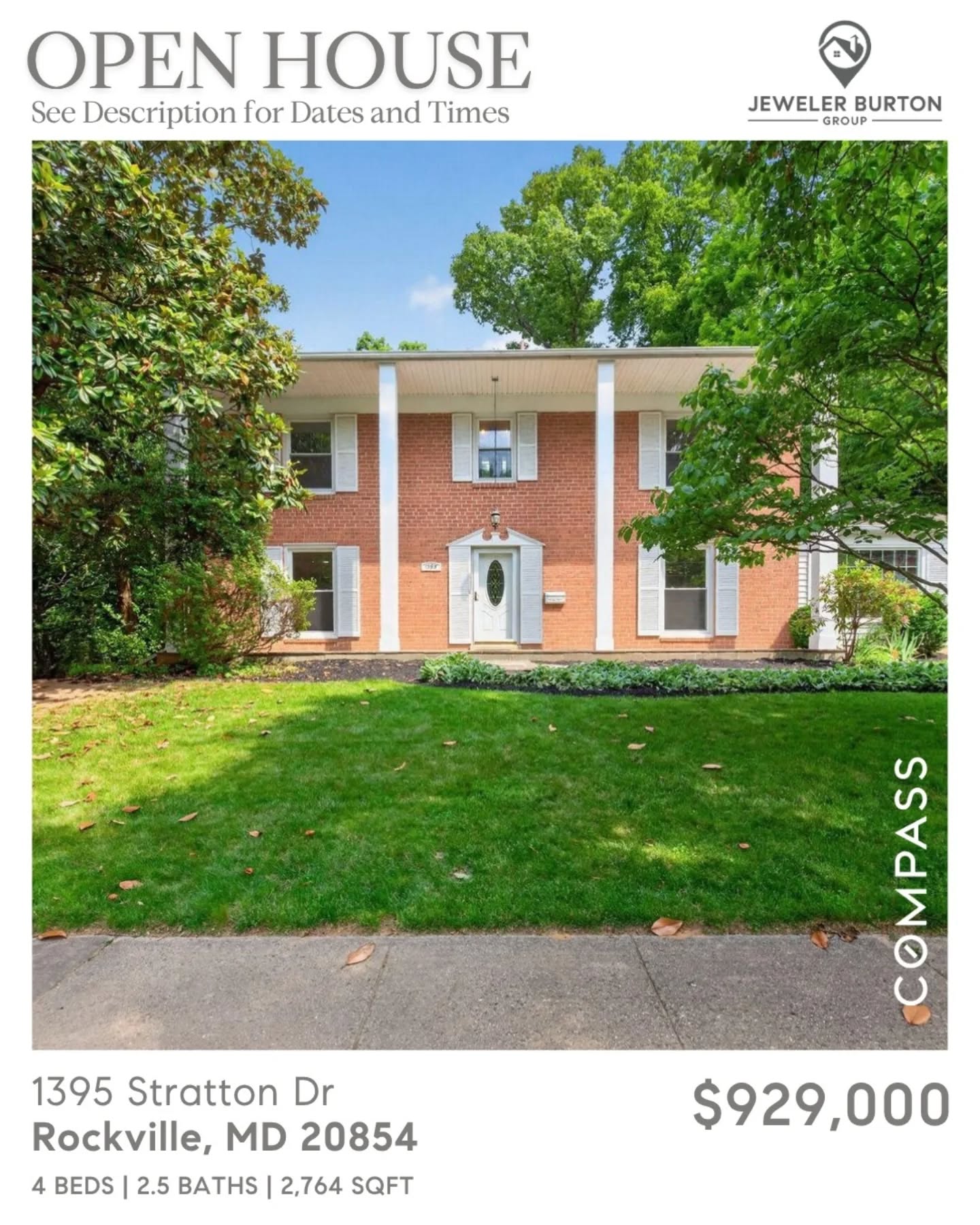 🏡 OPEN HOUSE
A Rockville Classic, Reimagined
1395 Stratton Dr
Rockville, MD 20854
4 Beds
2.5 Baths
2,764 Sq. Ft.
$929,000
There's a reason people put down roots on streets like this one. Tucked into Potomac Woods where kids walk to school together and neighbors actually know each other's names.
This handsome colonial sits just blocks from Ritchie Park Elementary on a tree-lined street that still feels like a real neighborhood.
Inside, the home delivers on every front: an updated eat-in kitchen with stainless appliances and granite countertops, a sun-drenched living room with gleaming hardwoods, a brick fireplace family room with exposed beams, formal dining sized for real entertaining, and a renovated primary suite with custom tiled shower.
The lower level offers a spacious rec room with new carpet, move-in ready, with serious upside.
Steps from Potomac Woods Park and minutes from Park Potomac dining and Harris Teeter.
🗓 OPEN HOUSES:
Thursday, June 12
5:00 PM – 7:00 PM
Sunday, June 14
1:00 PM – 4:00 PM
For more information or to schedule a private visit, contact:
JT Burton
Jeweler Burton Group
JT@JewelerBurton.com
301.928.3456
www.JewelerBurton.com
#RockvilleMD #PotomacWoods #JewelerBurtonGroup #OpenHouse #MontgomeryCountyRealEstate