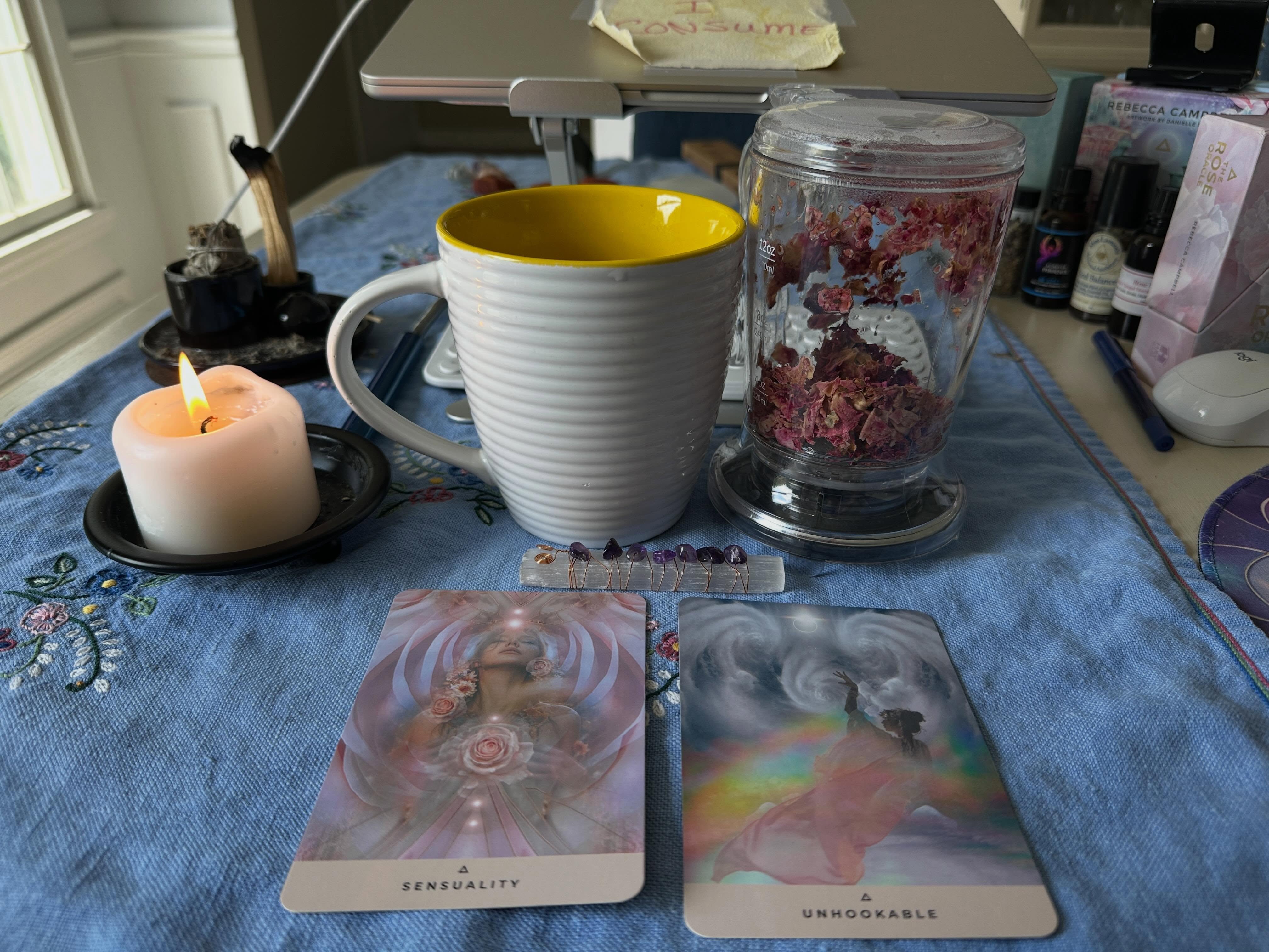 I have such a deeply strong affinity for Rose medicine. It touches the heart, the soul, the body, the mind, and the energetic body with such gentleness. It only asks that we listen deeply.
Today’s message was nothing short of beautiful. It was life-giving. It was soul nourishing. It showed me how far I’ve come and that because of all I have done, I now get to be the beautiful mirror of healing and devotion to the world. So much gratitude for this message.