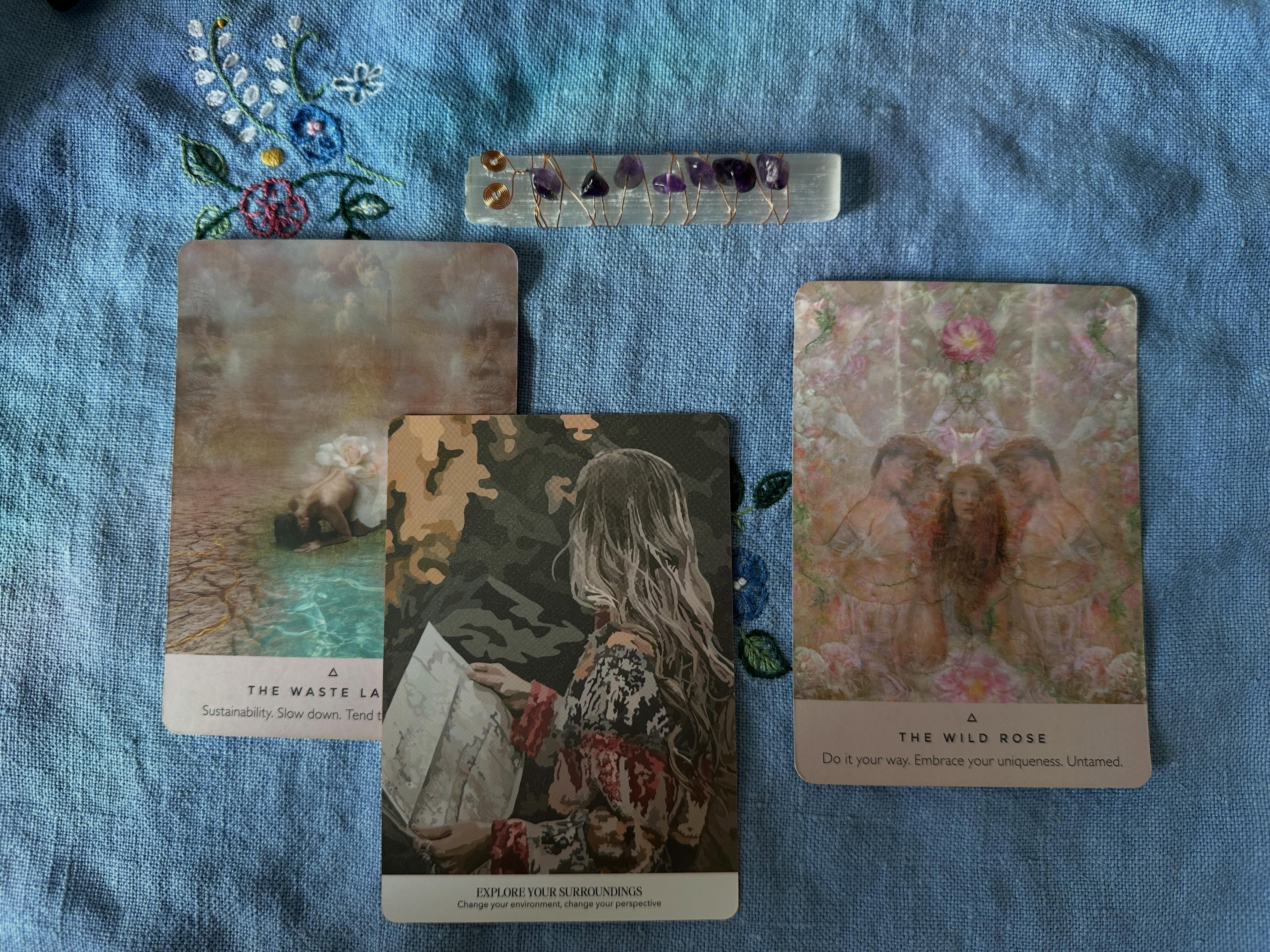 Seems like the wastelands has come up several times over the past few weeks and so I was a little stumped. I decided to choose a second card for clarity. BAM!
The purpose of slowing down, so we can observe more fully. It’s not a slowing of speed, but a new and clearer chance to observe as well. To see the little things, the small winds, and maybe something we have never noticed before. Something we may have discounted or passed over that will make a real difference in our life. And it may enable us to live differently or more fully.
It may allow for a rewilding in our own nature. A part of us we kept hidden. Some part of us we may have been told was too much, too loud, or unacceptable.
But here’s the thing, you are perfect and acceptable. You are unique and what you have is a gift. When you begin to rewrite, you give others the permission to as well.
So embrace all parts of you.
