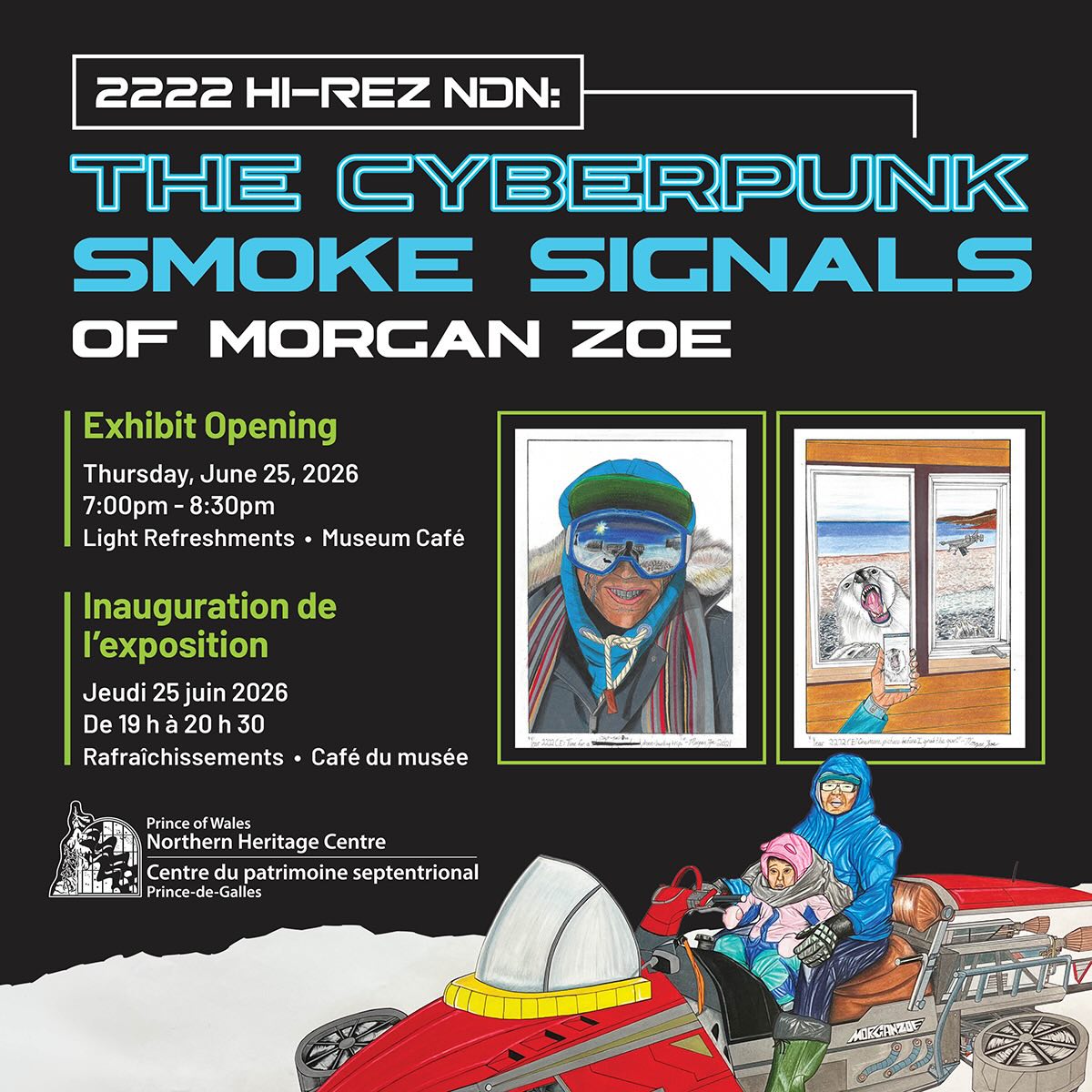 Our friends at the @pwnhc have a new exhibit opening on June 25th. Morgan Zoe (@morganzoeartist), an artist from Behchokǫ̀, is exhibiting a solo show of his futuristic drawings. So cool! 😎 Come join us in the future on June 25
More about the exhibit: “The year is 2222. The line between man and machine has blurred. Body augmentations, genetic enhancements and cybernetic manipulations are the new normal, for those who can afford it. For Tłı̨chǫ artist Morgan Zoe, the North of tomorrow is a low-life/high-tech world. With his detailed and imaginative drawings, Morgan explores Indigenous futurism, where traditional Dene lifeways meet science fiction, and storytelling starts with “what if...””