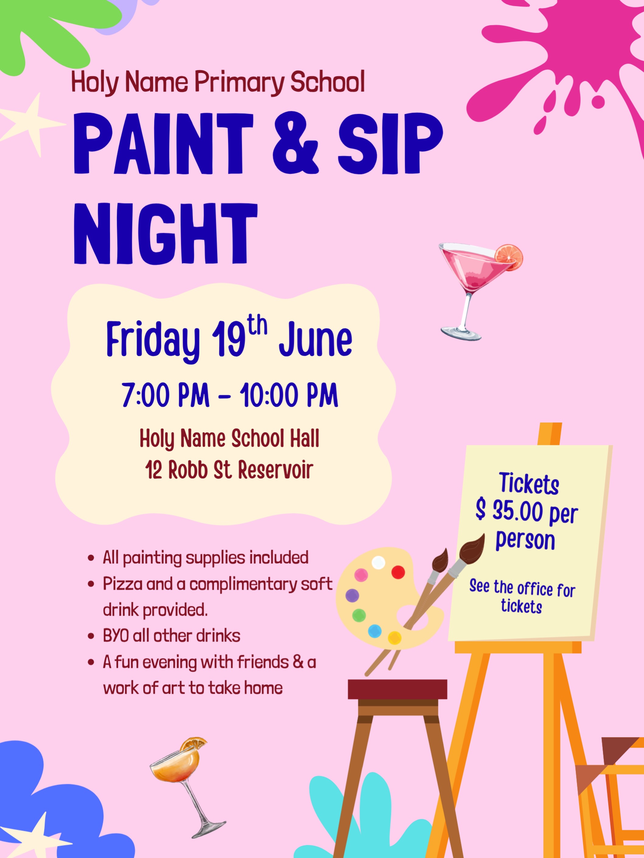 Join us for our annual Ladies Paint and Sip night!
Reach out to the office for tickets ! π¨ π₯