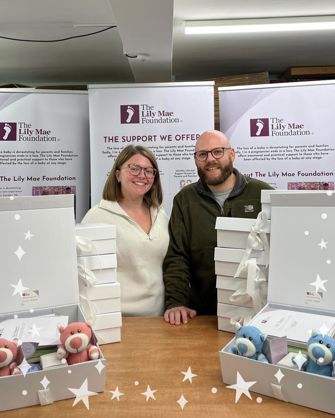 A huge thank you to Emma and Connor who came to The Foundation Office to put together 2 Memory Boxes in memory of their son Charlie.
They also kindly put together another 18 Memory Boxes.
xxx