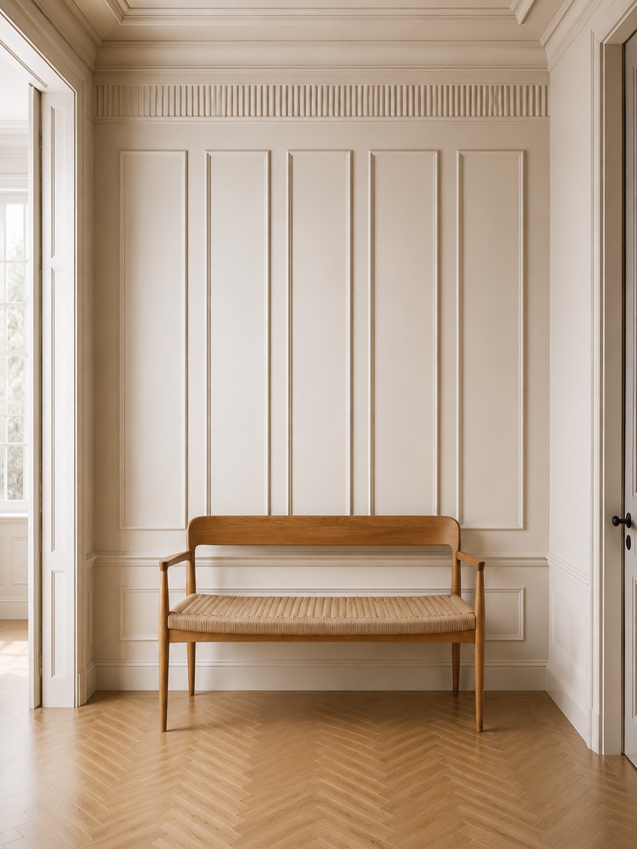 Introducing the J.L. Møllers Model 59 Sofa Bench, a rare archival design thoughtfully reintroduced for contemporary living.
Solid oak with natural paper cord. Nearly seventy years of history.
A timeless expression of Danish craftsmanship.