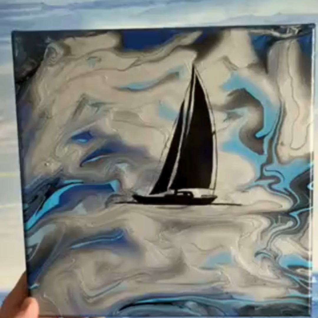 Playing around with pour painting again! I love how the silver shines against the blues! www.KellyAnneDesigns.com
#pourpaintings #sailboat #abstractart #canadianartist #saskatoonartist #silver #Seascape #seascapepainting #kellyannedesigns