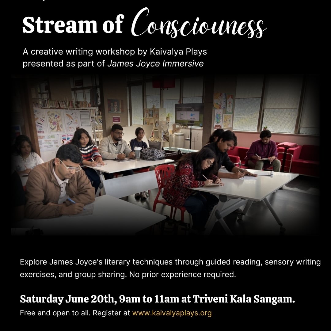 ✍️ Ever wondered how James Joyce gets inside a character’s mind?
Join us for a Stream of Consciousness Writing Workshop as part of our Bloomsday celebrations in Delhi with @irelandinindia at @triveni.kala.sangam
Through close reading, observation exercises, and guided creative writing, we’ll explore the literary techniques that made Joyce one of the most influential writers of the twentieth century.
📍 Triveni Kala Sangam, New Delhi
🗓 Saturday, 20 June 2026
⏰ 9:00 AM – 11:00 AM
No prior writing experience required. Open to writers, readers, students, and the simply curious.
🎟️ Free entry | Limited capacity
❗️ Due to the overwhelming response, registrations are currently full. A small number of places may become available closer to the workshop date, and we’ll share any updates if spots open up.
