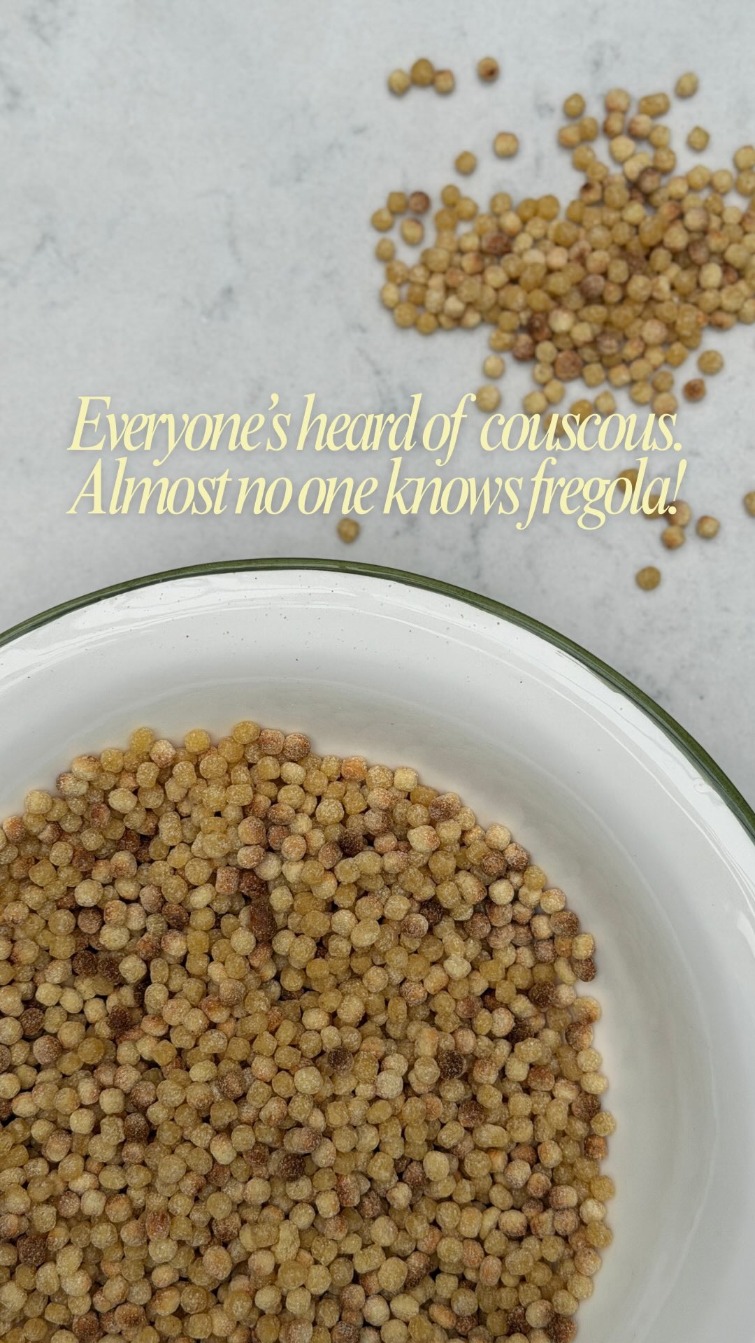 Almost no one knows Fregola 🇮🇹
They begin life the same way. Just durum wheat semolina and water! Then go completely separate ways. Couscous is steamed into tiny, pale grains that turn light and fluffy. Fregola is rolled by hand into little pearls, much bigger, then toasted in the oven until they go golden and nutty with a proper chew. Couscous you fluff with a fork; fregola you simmer like pasta. One came from North Africa. The other stayed Sardinian. It’s the pasta the rest of Italy quietly forgot, and it’s how Sardinians really eat.
On 25th June I’m bringing it to my table in Wanstead. Come and learn to make fregola by hand at our “Taste of Sardinia” supper club, workshop led by the incredible pastaia Carmela Sereno from @the.pastaroom then sit down to a proper Sardinian seafood feast, one long table, new skills, new friends.
Only a handful of seats left. Book via the Link in bio, or DM me SARDINIA.
Adele X
#fregola #fregolasarda #sardinianfood #couscous #supperclublondon