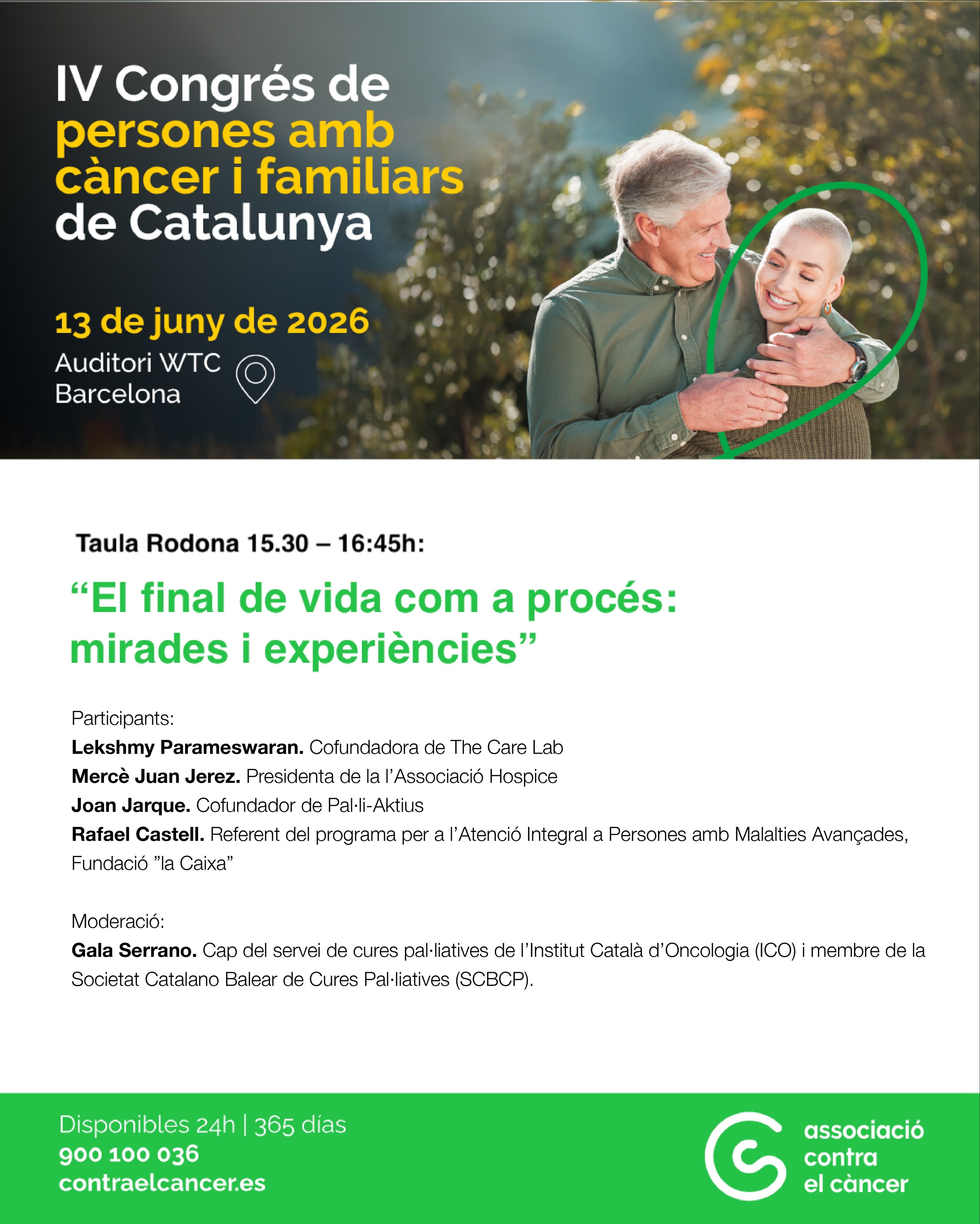 Aquest dissabte participarem a la Taula Rodona "El final de vida com a procés: mirades i experiències" que tindrà lloc dins del "IV Congrés de Persones amb Càncer i Famílies de Catalunya" organitzat per @contraelcancer.bcn
Des de @thecarelab compartirem una reflexió sobre com podem reimaginar el final de vida, obrint converses que sovint continuen sent tabú a la nostra societat. Parlarem de la importància de generar espais per parlar de la mort amb naturalitat, de construir comunitats més preparades per cuidar i acompanyar, i de com incorporar la consciència de la finitud ens pot ajudar a viure la vida amb més sentit, presència i plenitud.
La Lekshmy Parameswaran compartirà algunes experiències i aprenentatges desenvolupats a Singapur, Euskadi i Catalunya, explorant com la innovació social, la cultura i la participació comunitària poden contribuir a transformar la manera com vivim els processos de final de vida.
Un plaer compartir aquesta conversa moderada per Gala Serrano amb Joan Jarque, cofundador de @pal.liaktius , Mercè Juan Jerez, presidenta de @hospice.cat i Rafael Castell Torres, Referent del programa per a l’Atenció Integral a Persones amb Malalties Avançades, @fundlacaixa
Detalls:
📅 13 de juny de 2026
🕑 15.30h-16.45h Taula Rodona: “El final de vida com a procés: mirades i experiències”
📍 World Trade Center Barcelona