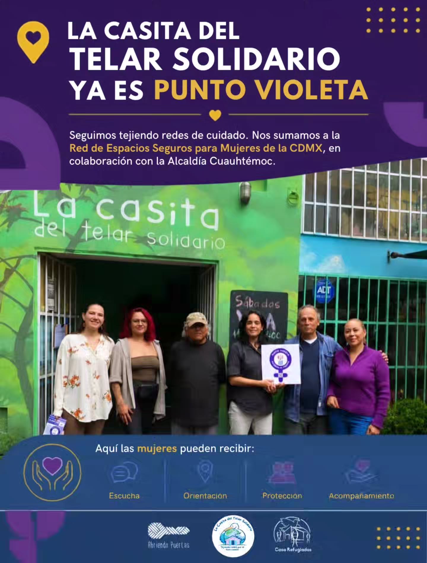 💜 ¡La Casita del Telar Solidario ya es Punto Violeta!
Seguimos tejiendo redes de cuidado y nos integramos a la Red de Espacios Seguros para Mujeres de la CDMX, gracias al trabajo coordinado con la Alcaldía Cuauhtémoc.
#PuntoVioleta #EspaciosSeguros #CDMX #TejiendoRedes