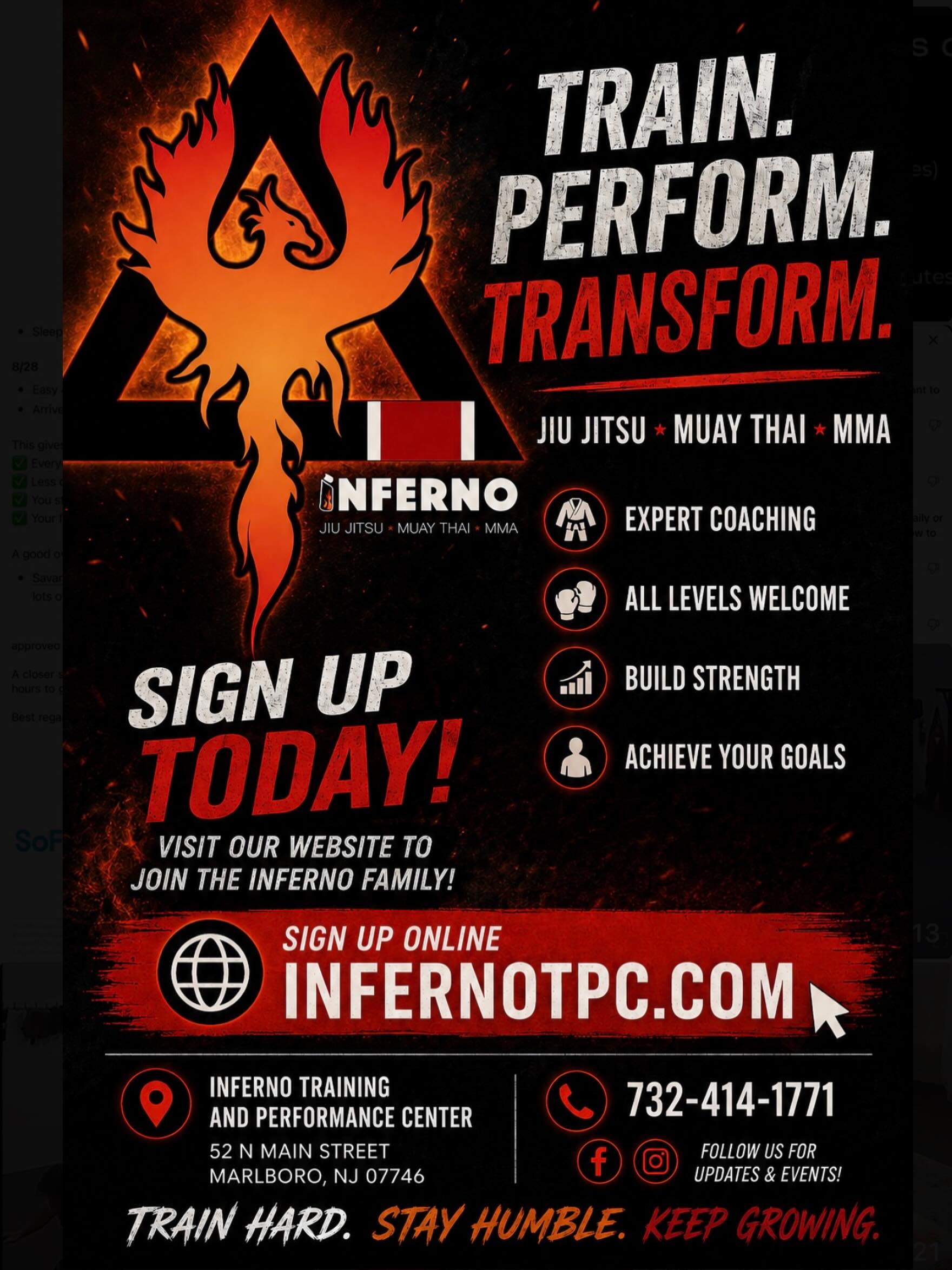 Starting your martial arts journey is easier than ever! Visit infernotpc.com for our weekly class schedule, scheduling a free class or intro lesson and signing up for any of our memberships!