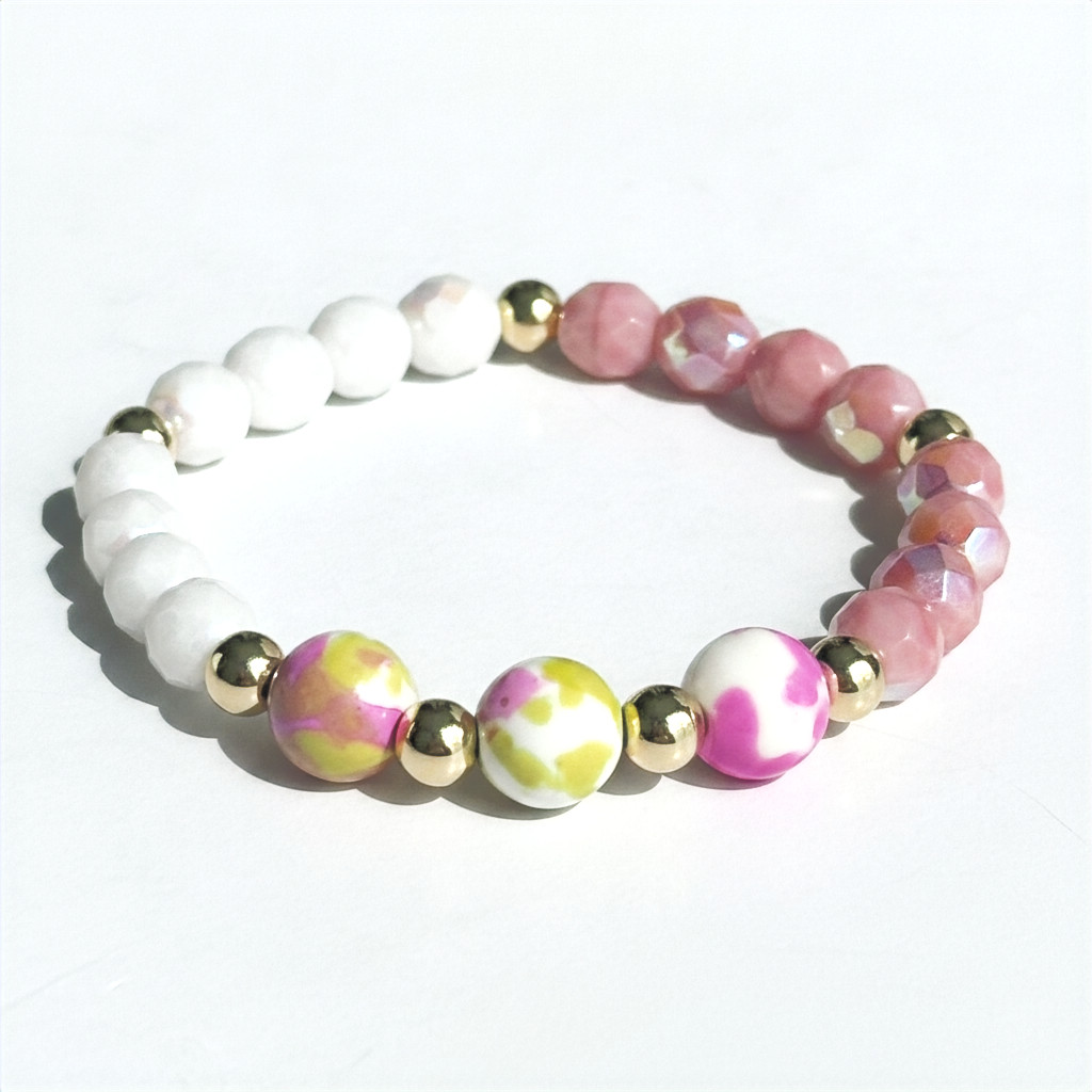 Jardin de Lumière — soft rain-kissed hues and golden shimmer. Perfect alone or layered. Link in Bio
• 10mm Rain Flower gemstones
• Gold-lustered Czech glass
• 14k gold-filled accents
• Fits 6.5"–7.5"
#QuarryAtelier #Bracelet #GemstoneJewelry #Handcrafted #JewelryOfTheDay #StackYourArmParty #DelicateJewelry #LayeringStyle