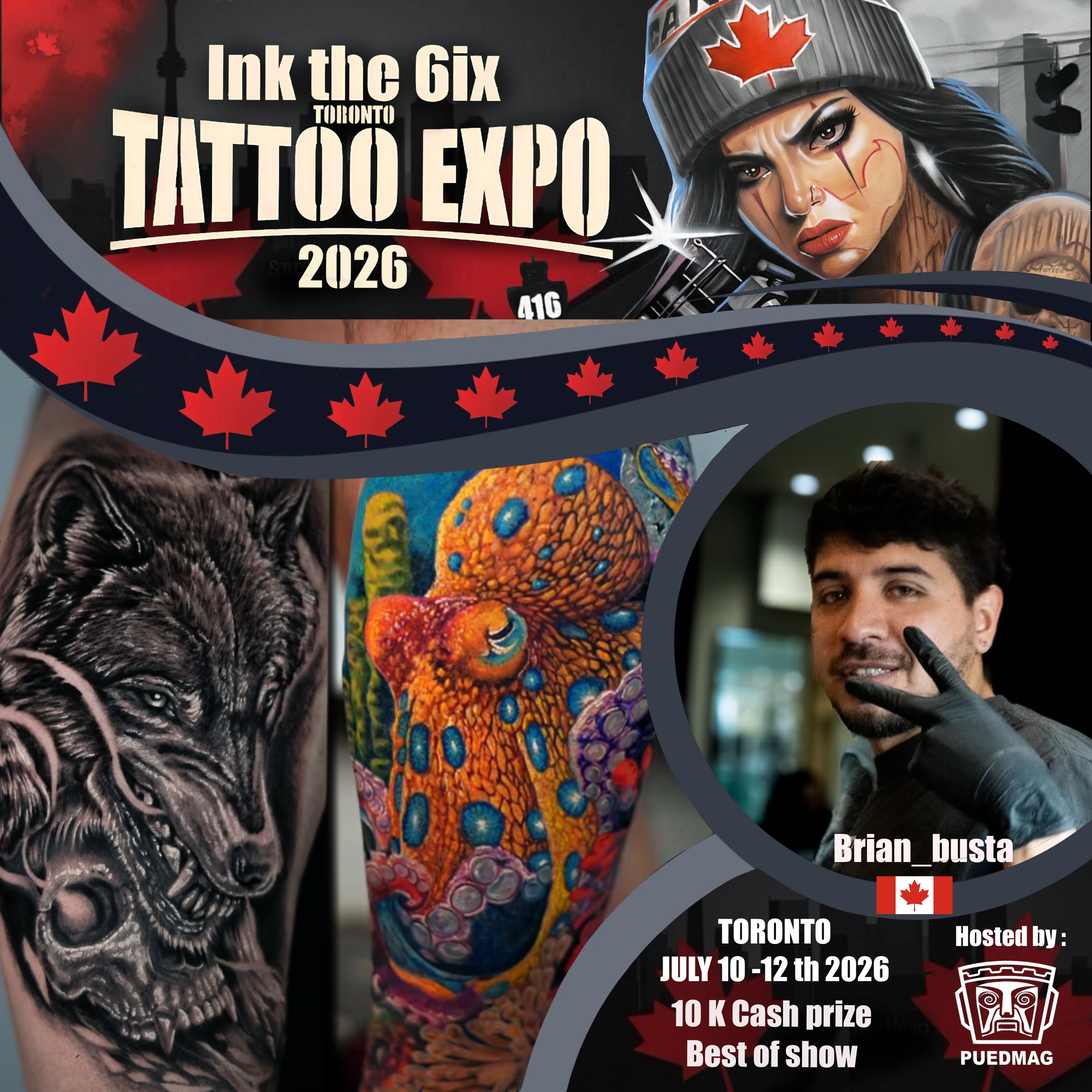 Welcome @brian_busta to the second edition of @inkthe6ixtorontotattooexpo, happening July 10-12, 2026, at the Enercare Event Centre in Toronto!
If you guys want to say what’s up or get some crazy black and grey and colour tattoos, make sure to DM him directly.
Don’t miss the opportunity to meet him, check out his work, and get tattooed at one of Canada’s biggest tattoo events.
We the North.
You either win with us or watch us win.