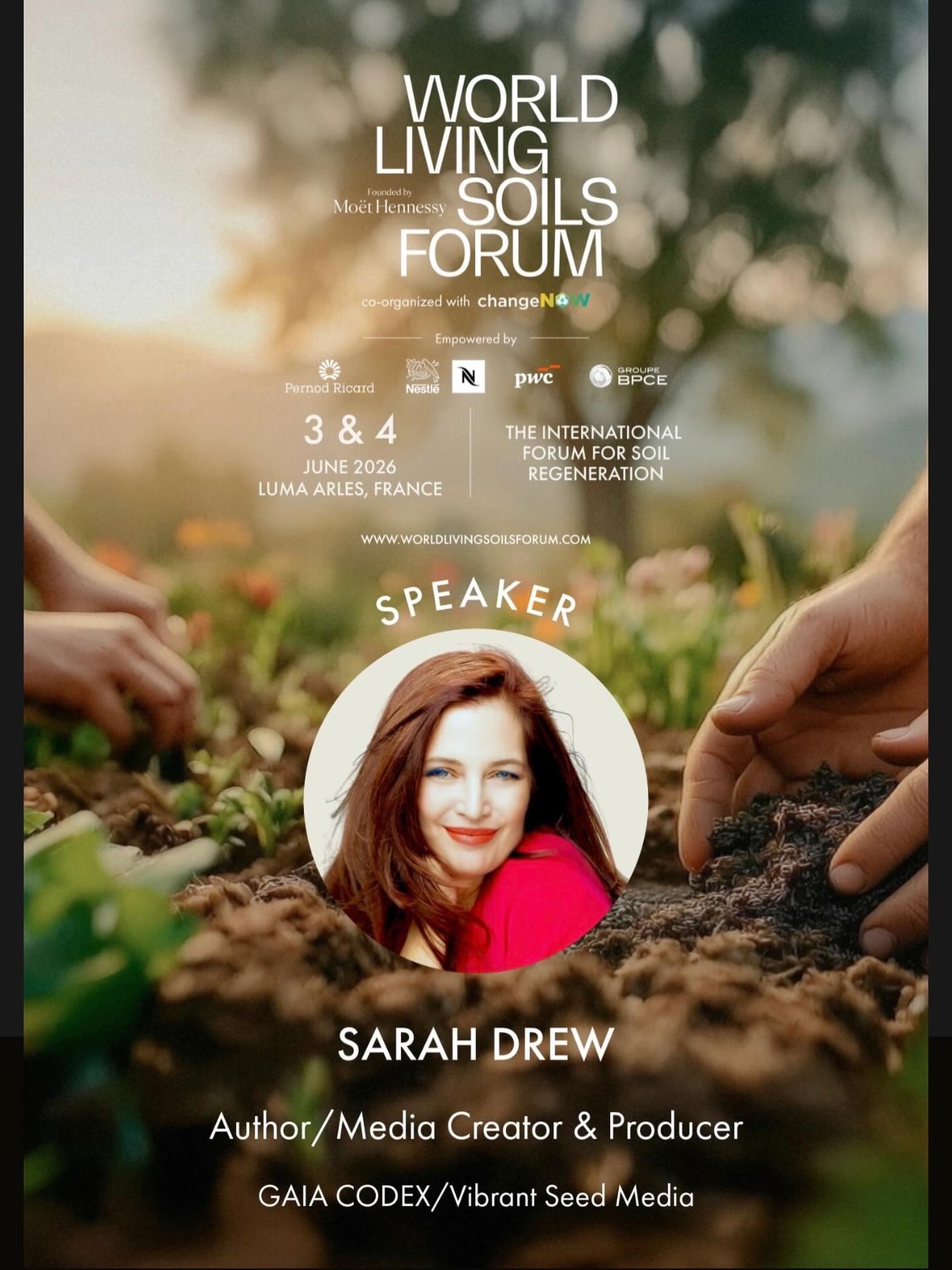🍃🌍🍃I was honored and delighted to present at the “2026 World Living Soils Forum” , sponsored by LVMH, Moët Hennessy, and ChangeNOW. https://www.worldlivingsoilsforum.com/en
My talk was a fireside chat on “GAIA CODEX & The Soil Beneath the Story: Culture, Imagination, and Regenerative Action”, where we explored the power of narrative to inspire environmental stewardship, regenerative thinking, and hopeful visions for the future.
The conversation was moderated by the wonderful and deeply insightful Kristin Coates, CEO of Regenerate California.
Deep gratitude to Nicole Rolet and Elizabeth Kucinich for helping make this possible; to producers Antonia Mehnert and Joana Casas; and to the many speakers and attendees who contributed to such a meaningful forum.
I left the conference inspired and hopeful for what is possible in these times of dynamic change. It was a joy and honor to be part of this important conversation.
Sarah Drew
Author Gaia Codex www.GaiaCodex.com