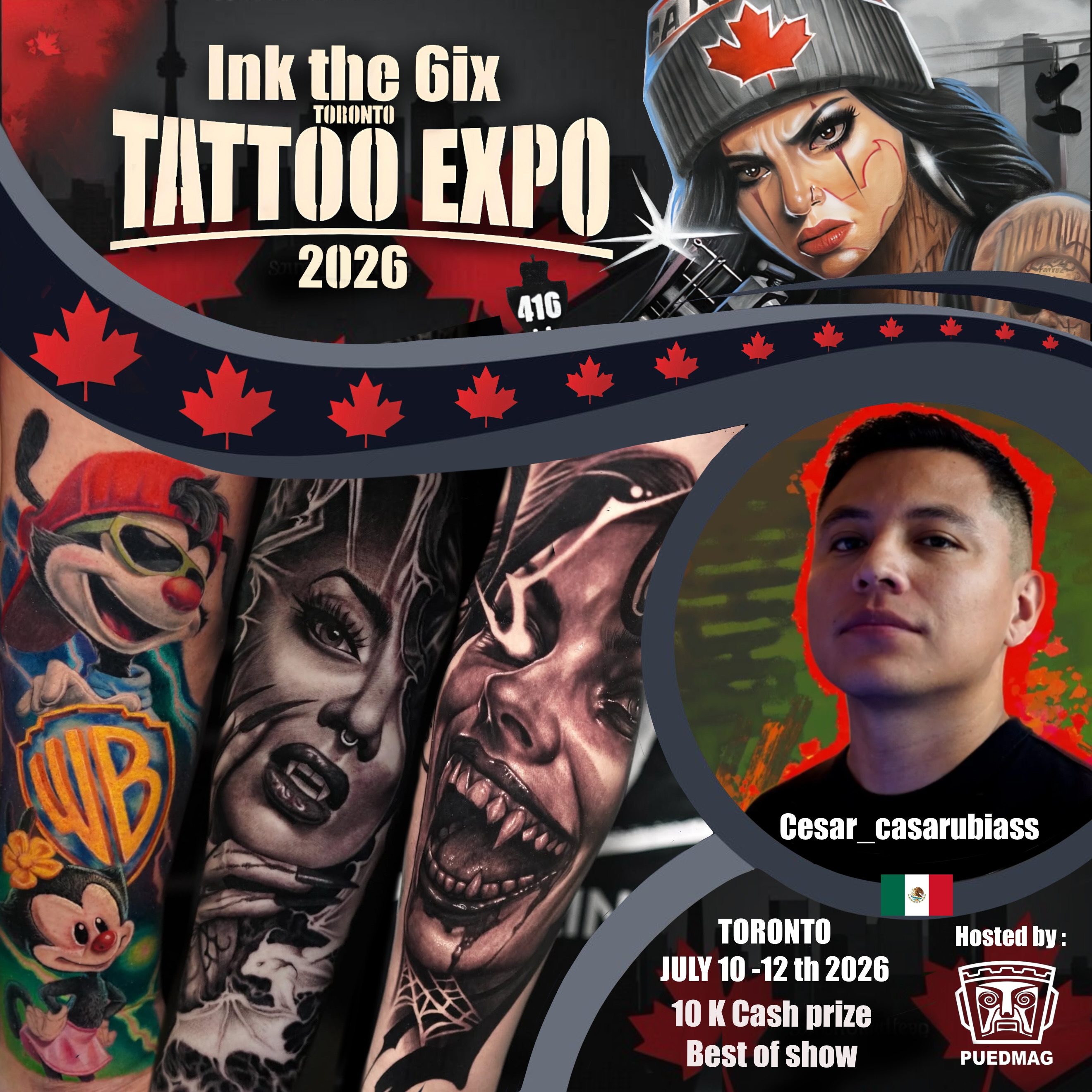 Welcome @cesar_casarrubiass to the second edition of @inkthe6ixtorontotattooexpo, happening July 10-12, 2026, at the Enercare Event Centre in Toronto!
If you guys want to say what’s up or get some sick colour and realism, make sure to DM him directly.
Don’t miss the opportunity to meet him, check out his work, and get tattooed at one of Canada’s biggest tattoo events.
We the North.
You either win with us or watch us win.