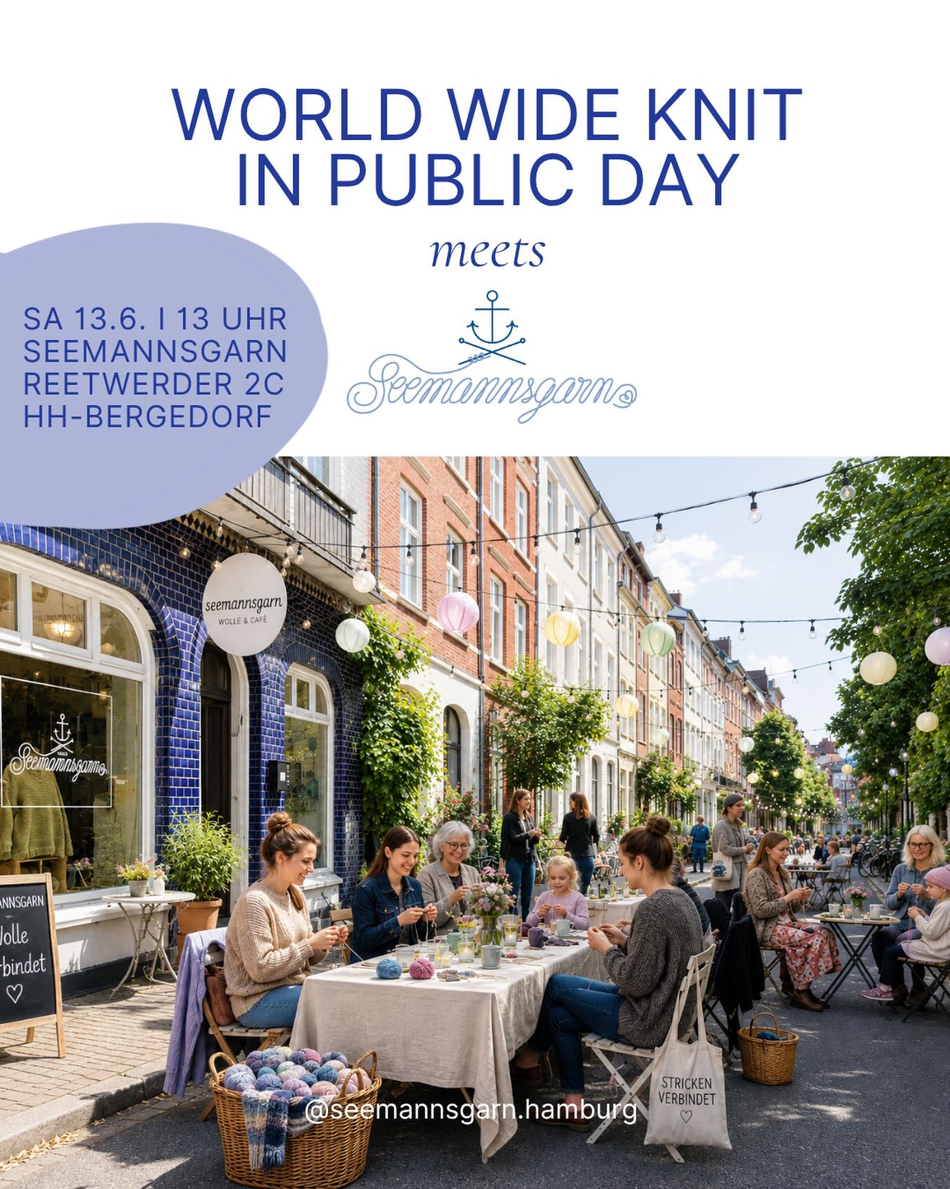 Stricken verbindet. Schon immer.
Und manchmal sogar auf der ganzen Welt.
Am World Wide Knit in Public Day wird sichtbar, was längst kein Nischenhobby mehr ist: Stricken und Häkeln sind kreativer Ausdruck, Entschleunigung, Community und für viele ein fester Teil ihres Alltags. Menschen auf der ganzen Welt treffen sich mit ihren Projekten unter freiem Himmel, tauschen Ideen aus, inspirieren sich gegenseitig und feiern die Freude am Selbermachen.
Das gefällt uns natürlich.
Deshalb ziehen wir am Samstag vor die Tür und machen den Reetwerder zu unserem gemeinsamen Strickplatz. Komm vorbei, bring dein aktuelles Projekt mit und verbringe ein paar entspannte Stunden mit uns, schöner Wolle und netten Gesprächen.
📅 Samstag, 13. Juni 2026
🕐 ab 13:00 Uhr
📍 Seemannsgarn, Reetwerder 2c
Wir freuen uns auf einen bunten Nachmittag voller Lieblingsprojekte, Inspiration und Gemeinschaft. Kaffee, Kuchen & kalte Getränke gibts zu dem Anlass auch unter freiem Himmel.
Bist du dabei?
#WWKIPDay #WorldWideKnitInPublicDay #SeemannsgarnHamburg #StrickenVerbindet