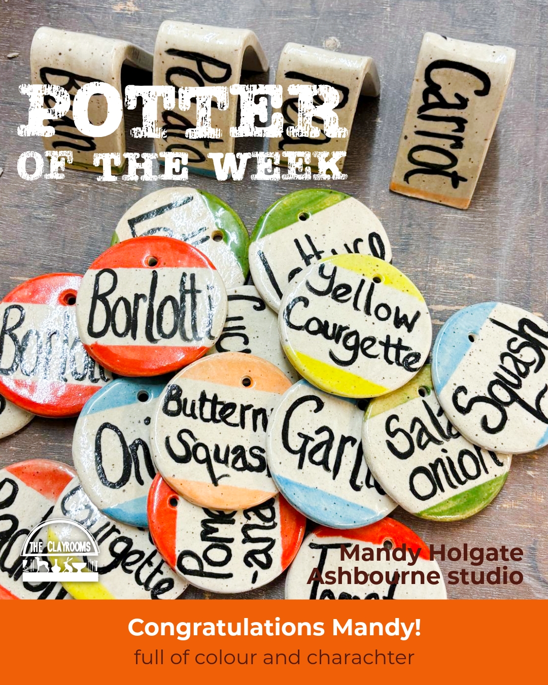 ✨ Potter of the Week – Mandy Holgate ✨
Just look at these beautiful handmade ceramic garden markers created by Mandy Holgate at our Ashbourne studio. 🌿👐
From beans and peas to courgettes and tomatoes, each marker has been individually made and decorated to add a little personality to the garden while helping keep everything organised.
One of the things we love most about pottery is that it doesn't always have to be decorative or displayed on a shelf. Sometimes the most satisfying pieces are the ones that become part of everyday life and get used again and again.
Mandy's collection is a wonderful example of how clay can be both creative and practical, bringing colour, character and a handmade touch to the garden. 🌱
Give Mandy some love in the comments 👏
Feeling inspired to create something of your own?
Whether you're interested in pottery or curious about sculpture or have always wanted a go at throwing clay on a wheel, we'd love to welcome you into the studio. 👐
#PotterOfTheWeek #CeramicArt #GardenMarkers #HandmadeCeramics #PotteryCommunity #PotteryStudio #CreativeWellbeing #TheClayrooms #CeramicsOfInstagram #ClayArt #HandmadePottery #StudioLife #GardenInspiration #CreativeCommunity