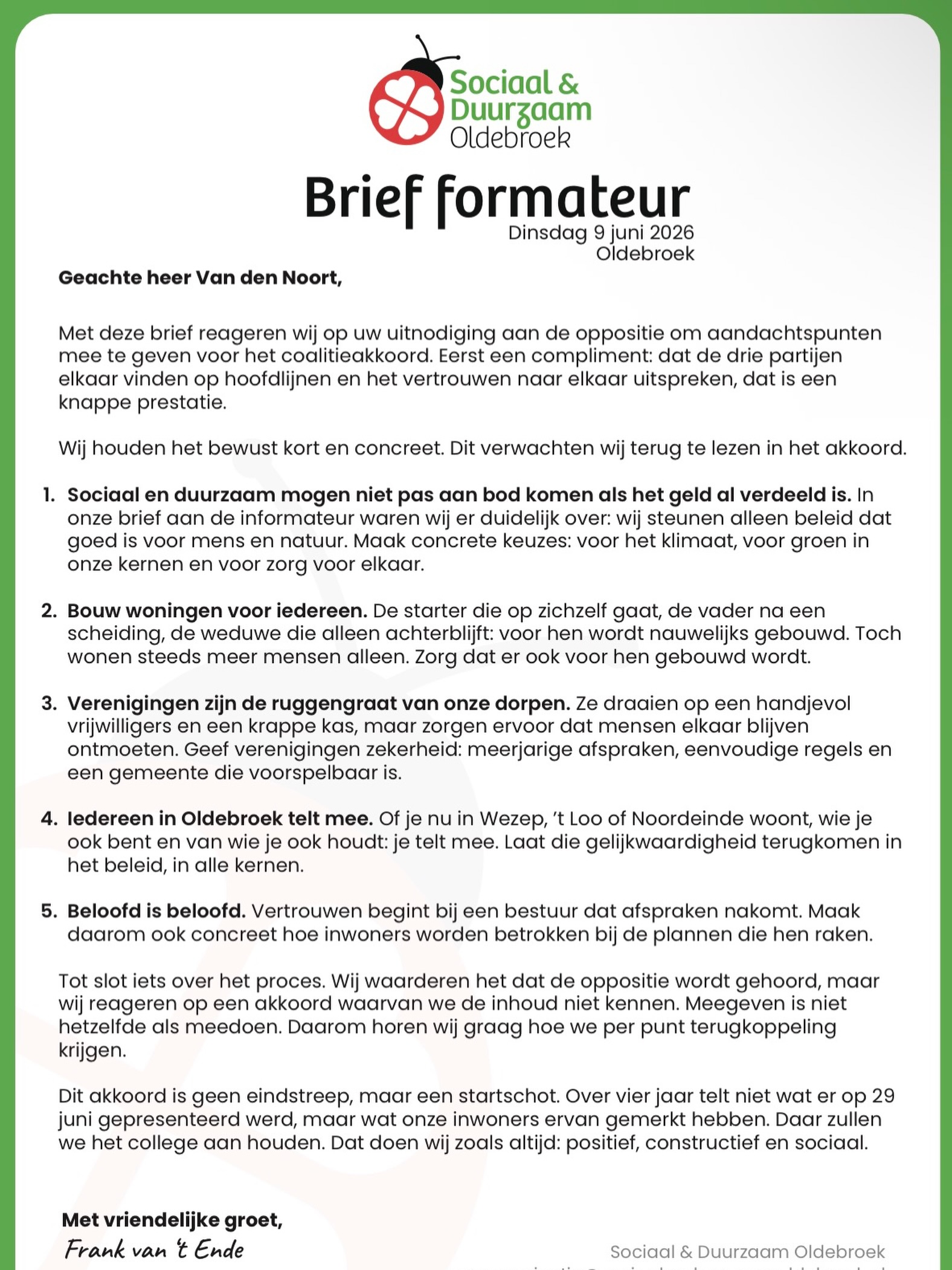 Dit is onze input voor de formateur!