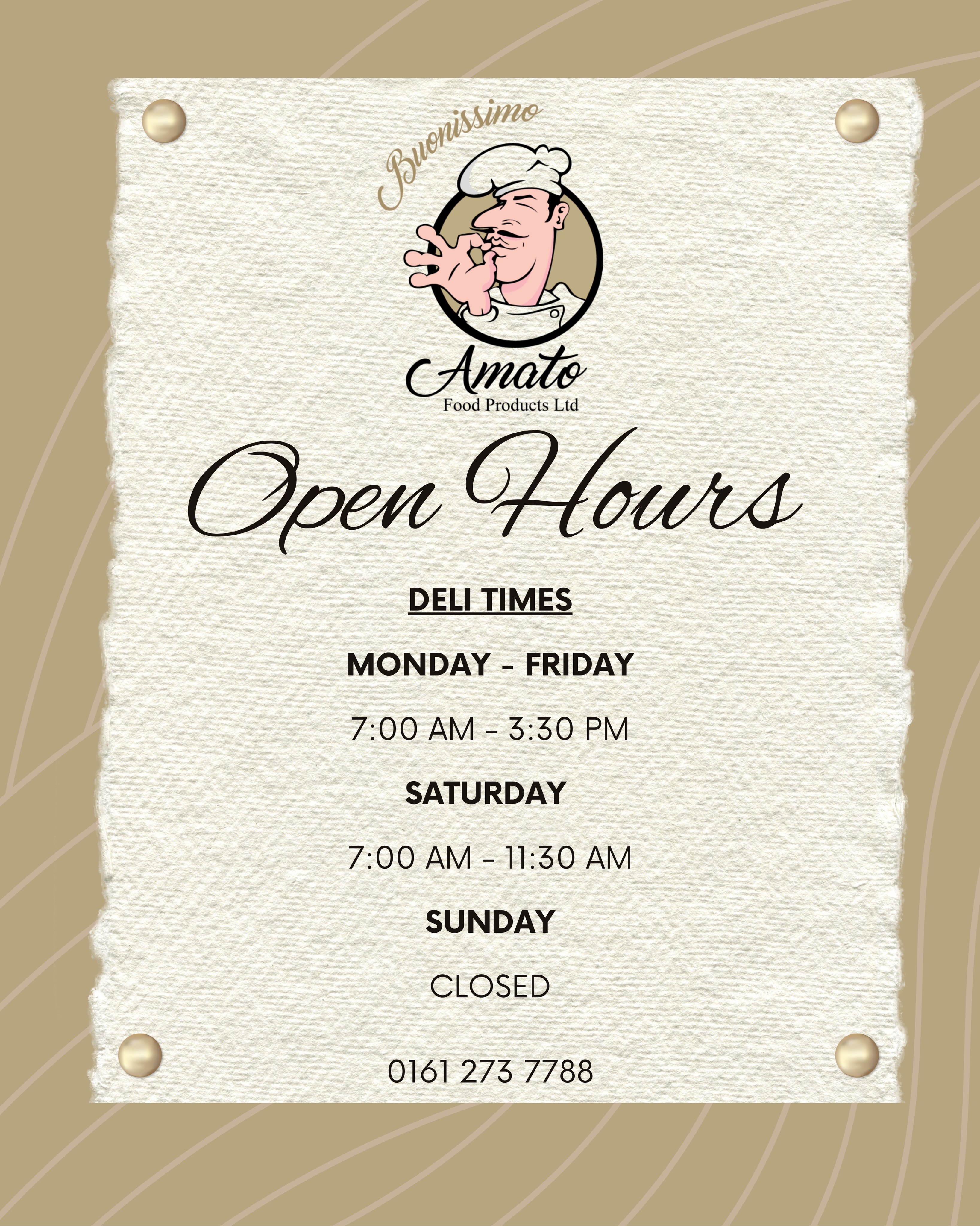 📢 Attention customers 📢
Just a friendly reminder of our deli opening hours here at Amato
🕖 Monday – Friday: 7:00am – 3:30pm
🕖 Saturday: 7:00am – 11:30am
❌ Sunday: Closed
We look forward to welcoming you and serving all your favourite deli products ❤️
#amatofoodproducts #manchesterfoodie #manchesterdeli #mcreats #manchester