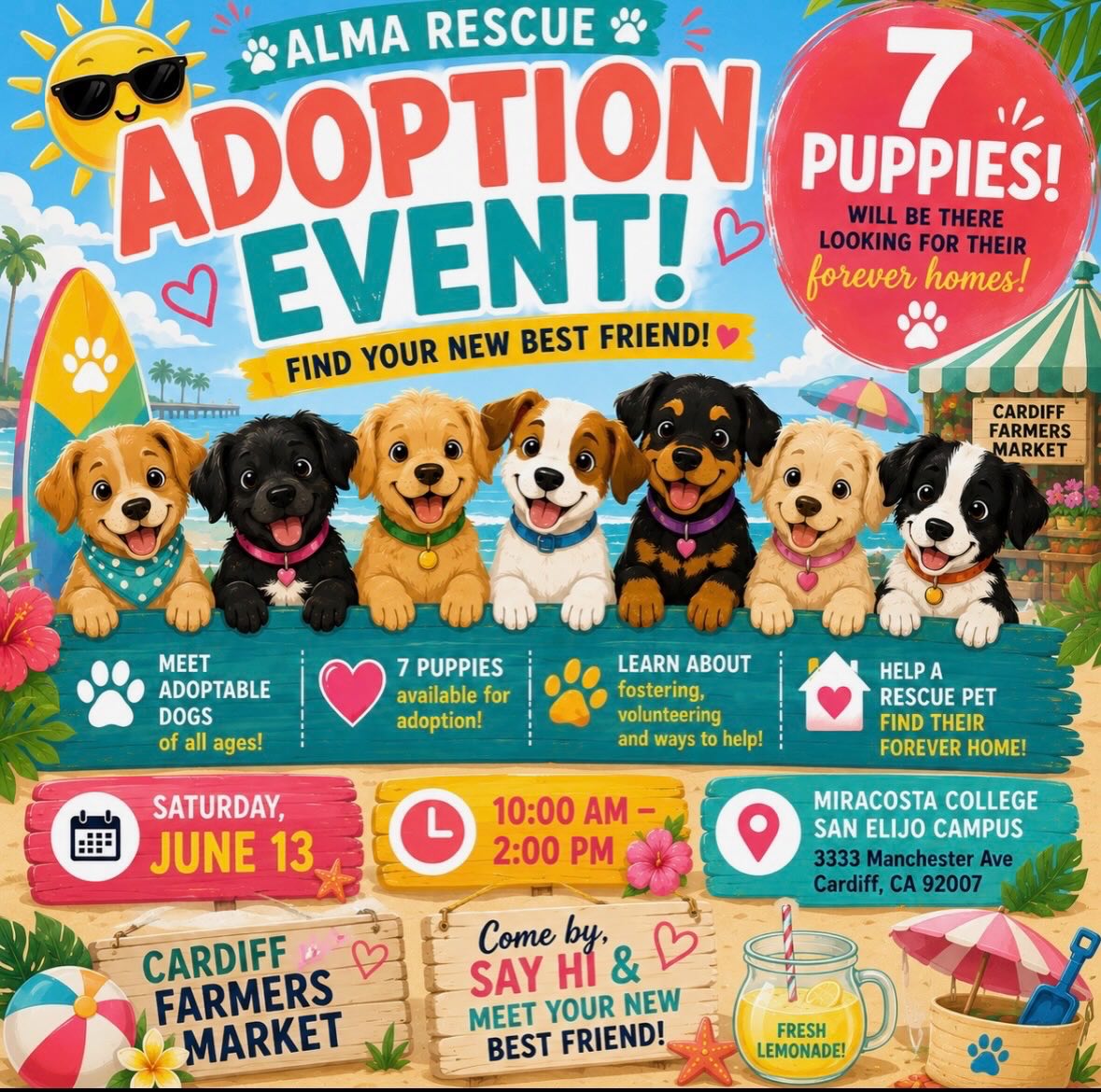 Join us for our ALMA RESCUE ADOPTION EVENT tomorrow, Saturday, June 13th at @cardiff_farmers_market 😎
Adorable rescue pups in need of loving, forever homes. Come by & say HI! 💛🧡💛
#rescuedisourfavoritebreed #adoptdontshop