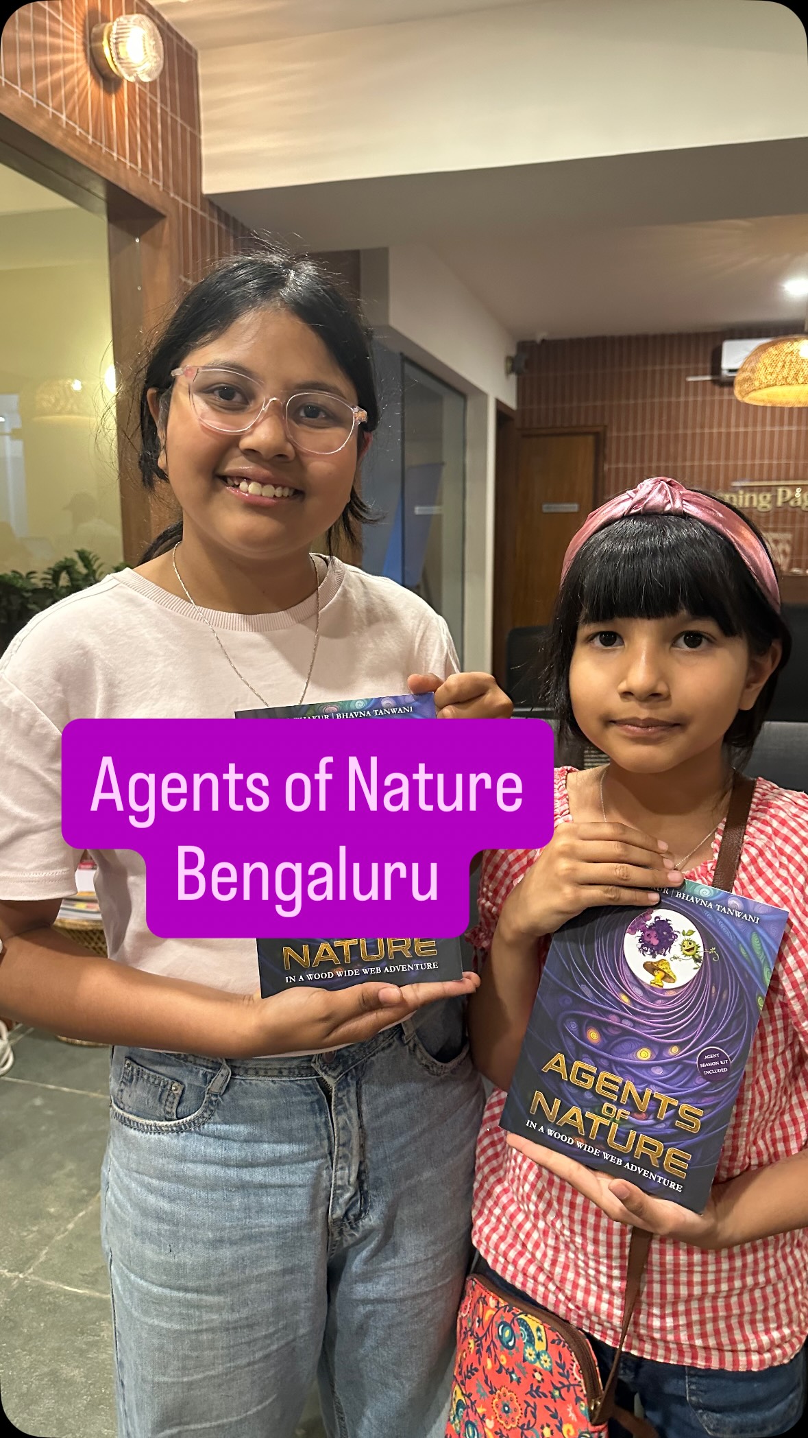 Proud to present our certified Agents :-) Two charming sisters - Asha (13) and Usha (11) - came to @turningpages.space to get their books signed by me and participate in a hands-on activity session.
They’d read the story and completed all the missions during their summer holidays. So we took the oath together 🫡
It was wonderful to meet them and I can’t wait for more Agents to join the club - oh the adventures we’ll have 💪😊🌻
If your kid is ready to be an agent of nature too, then this book is for them.
Our next hands-on session is @catcafestudio Mumbai, on Sunday, 14th June.
Join us :-)
The Book is available at:
🌀Turning Pages, Bangalore
🌀Kahani Tree, Mumbai
🌀Online at Amazon: Link in Bio.
Agents of Nature is a mystery adventure 2-in-1 storybook with 10 hands-on missions for kids.