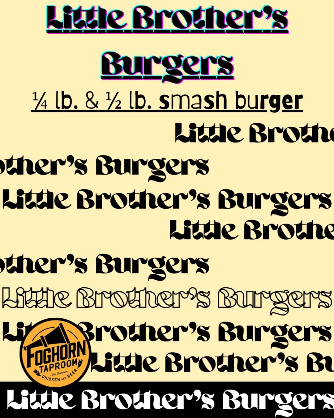 Little Brother's Burgers @ Irving St.
Try our 1/4 lb. or 1/2 lb. smash burgers at our Irving St. location. Smashin good!!!
Happy Hour is 2 pm - 5 pm at all locations.
#drinkspecials #specials #bucketofbeer #littlebrothersburgers #burgertime #burger #smashburger #craftbeerlover #bestfriesintown #bestfriesever #monterreylager #alvaradostreetbrewing #alvaradostreetbrewery #beerflights #flights #craftcocktail #nopadistrict #nopadistrictsf #westernaddition #sunsetdistrictsf #richmonddistrictsf #foghorntaproom #chickenandbeer #sffoodies #beer #sfrestaurants #craftbeer #happyhour #HappyHourVibes