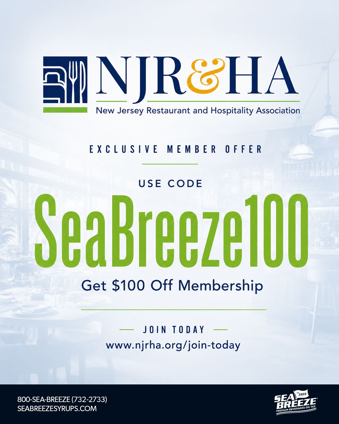 Join the New Jersey Restaurant & Hospitality Association and gain access to valuable industry resources, advocacy, networking opportunities, and member benefits.
As a Sea Breeze partner, you can save $100 on your membership with the exclusive discount code:
SeaBreeze100
Join today and start taking advantage of everything NJRHA has to offer:
www.njrha.org/join-today
#SeaBreezeSyrups #NJRHA #RestaurantBusiness #HospitalityIndustry #RestaurantOwner