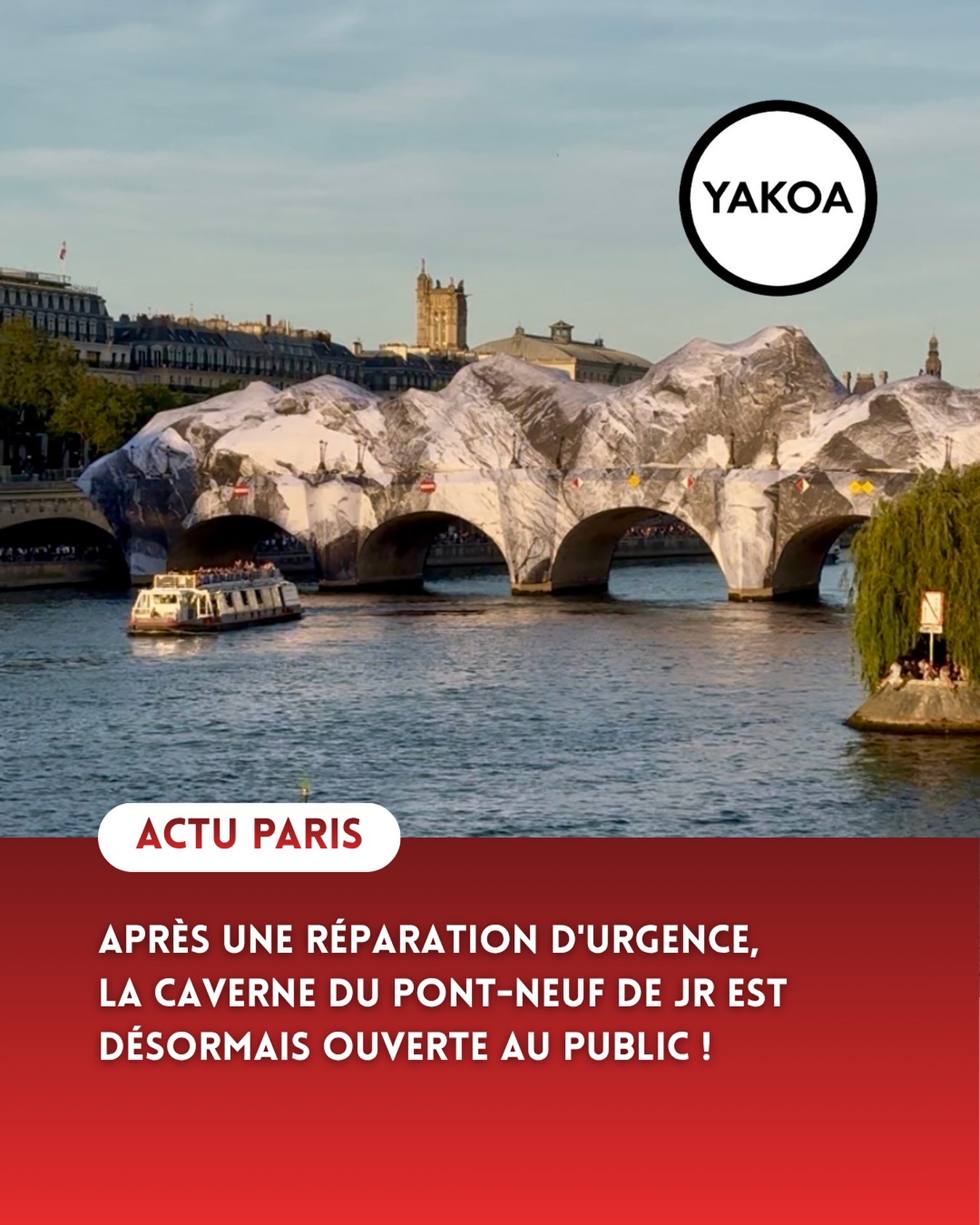 Bonne nouvelle pour les Parisiens et les curieux de passage : « La Caverne du Pont-Neuf », la spectaculaire installation de JR, ouvre enfin ses portes ce lundi 15 juin à 18 heures. Inspirée du célèbre emballage du Pont-Neuf réalisé par Christo et Jeanne-Claude, cette œuvre immersive avait dû repousser son ouverture après avoir été endommagée par de fortes intempéries. Après des réparations express, le public peut désormais la découvrir gratuitement, sans réservation. Accessible 24h/24 et 7j/7 jusqu’au 28 juin, cette expérience éphémère promet de transformer l’un des lieux les plus emblématiques de Paris en un univers totalement inattendu.
📍Infos sur lacavernedupontneuf.net
#vivreparis #lacavernedupontneuf #bonplanparis #parismaville