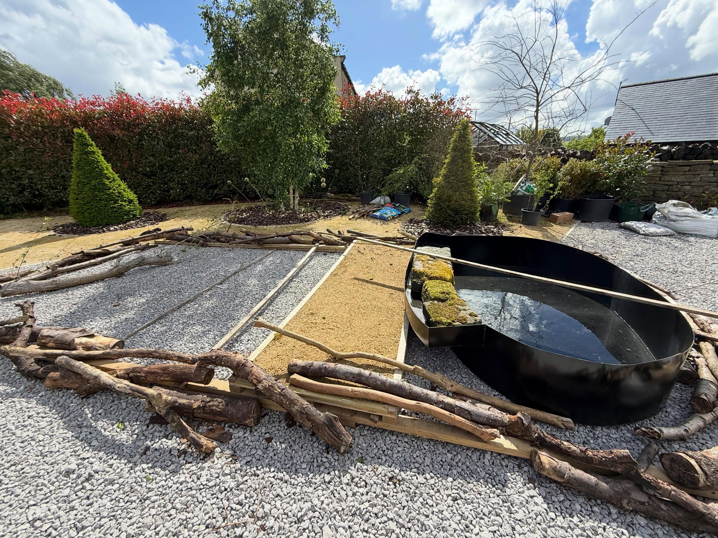 Work with @four_seasons_west_yorkshire continues on our #rhsbadmintonflowershow2026 planting pocket. My fantastic collaborator Matthew has been very busy pulling the habitats for the garden together. To reduce our use of plastic we have fabricated a steel pond liner which can be reused on another project. And our lock gate has been hand made from real oak to get that authentic cracked beam look. We both regularly walk our dogs along the #hudderfieldnarrowcanal so have plenty of inspiration to work with!