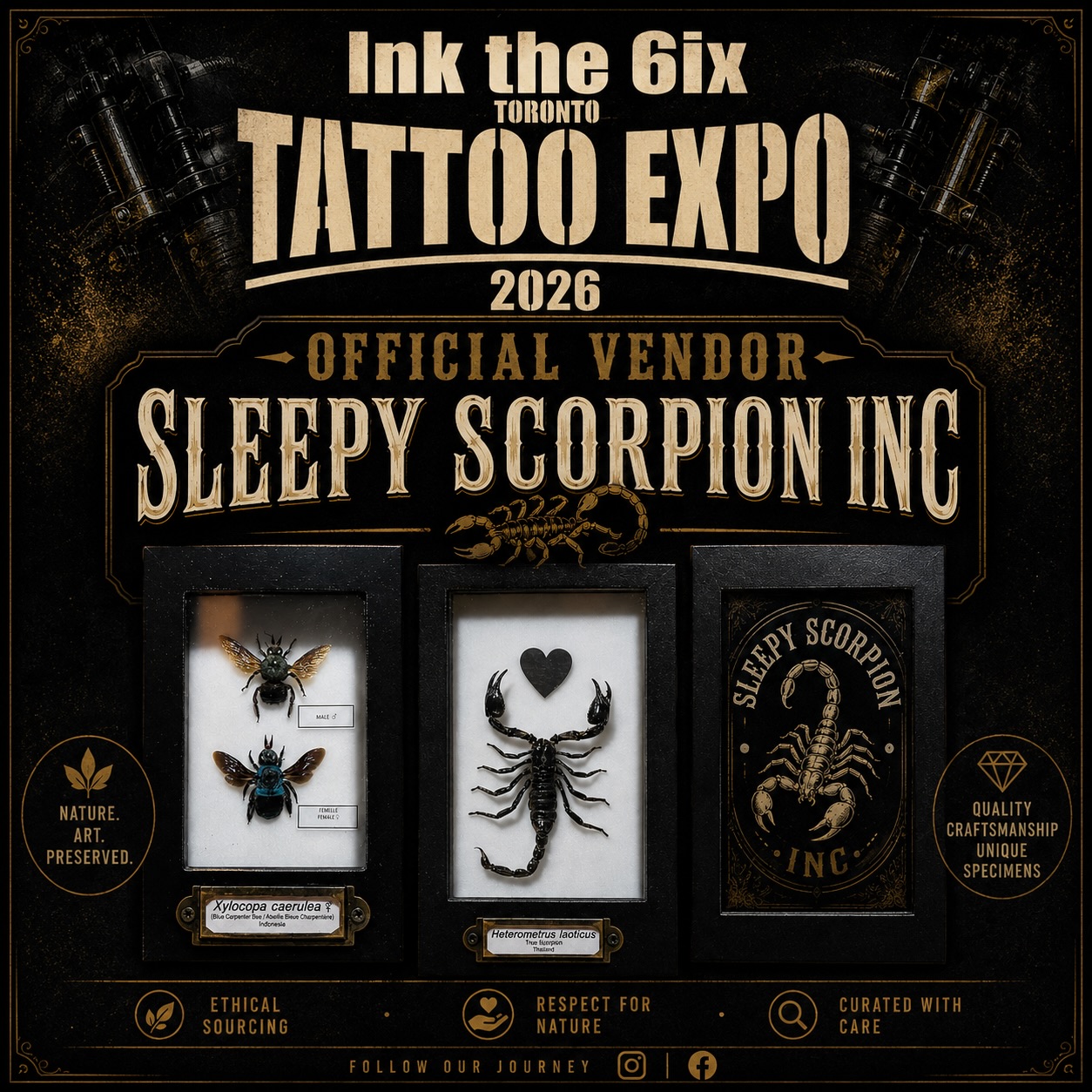New Vendor unlocked: @sleepyscorpion23 🦂
From eerie curiosities to handcrafted creations that blur the line between art and the macabre, their work is guaranteed to stop you in your tracks. Whether you’re into the strange, the unusual, or simply appreciate one-of-a-kind craftsmanship, this is a booth you won’t want to miss.
Make sure to stop by, check out their collection, and see why “terrifyingly awesome” is the perfect way to describe what they do.
📍 Enercare centre
📅 July 10-12
#InkThe6ix #VendorSpotlight #TaxidermyCreature #TerrifyinglyAwesome #tattooexpo