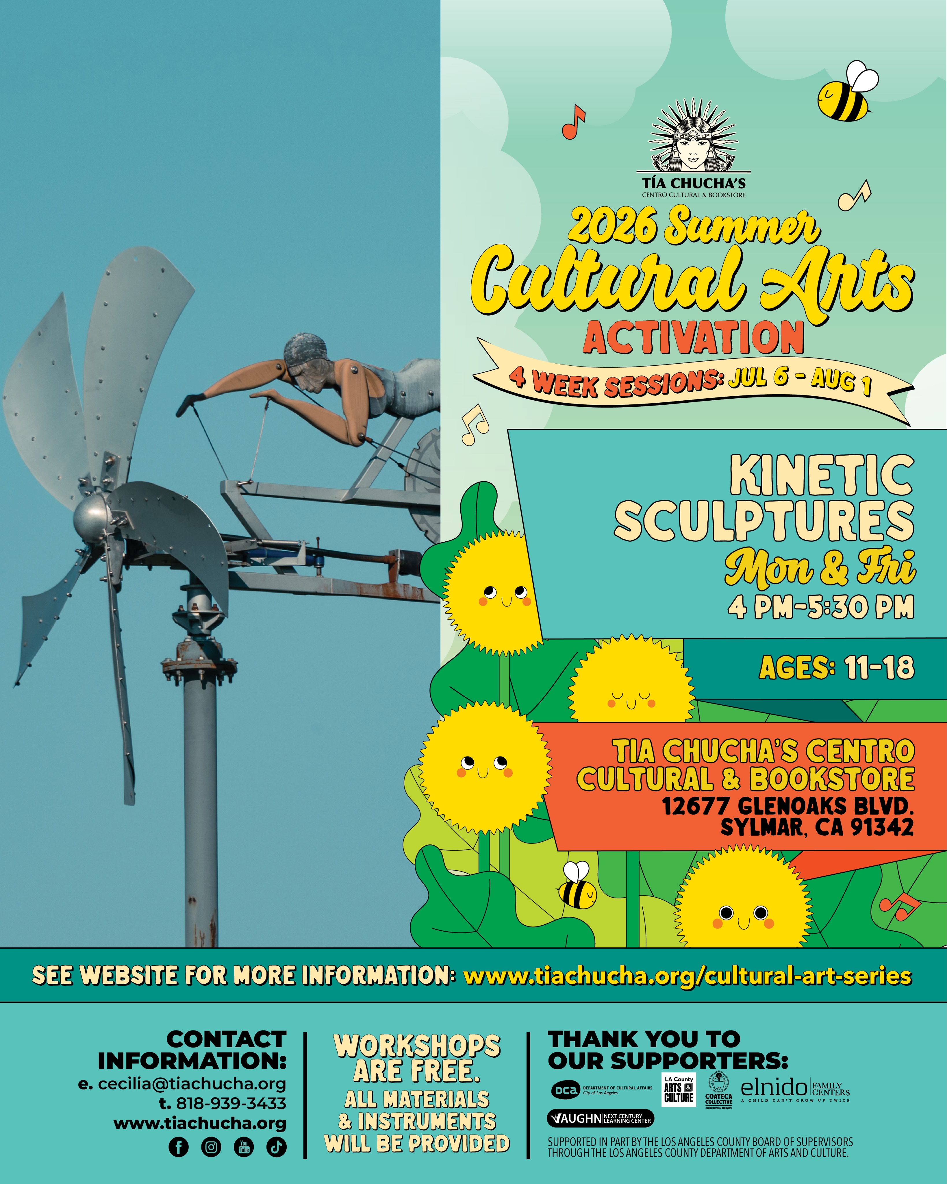 Our free Summer Cultural Arts classes will feature four weeks of beginner’s guitar, folklorico, danza, sculpture, cooking, art for young children, and Lil’ Readers, a bilingual storytime for toddlers. Classes will run from July 6 - August 1st. Class times, dates, and age eligibility vary. For more information visit our website at www.tiachucha.org (Cultural Arts Series link in bio).
Priority registration opens this Saturday from 12pm-3pm at Tia Chucha’s Centro Cultural (12677 Glenoaks Blvd. Sylmar, CA 91342). Space is limited, but if you cannot make it on Saturday, online registration opens Monday, June 15.
#818 #sanfernandovalley #Sylmar #losangeles #noprofit