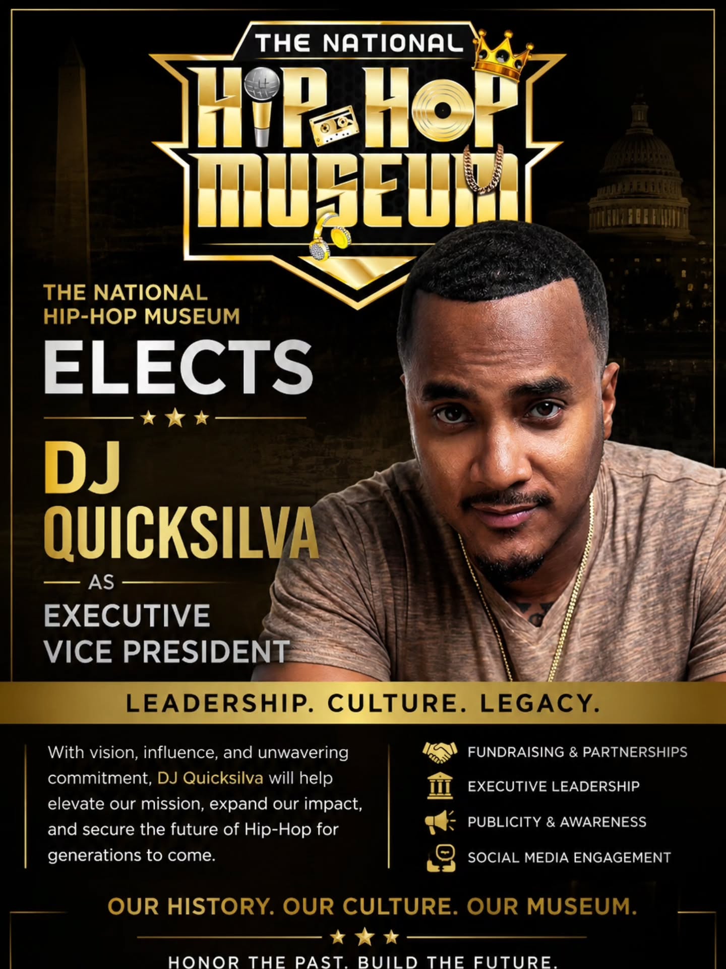 👑The National Hip-Hop Museum is proud and honored to have elected our new Executive Vice President @djquicksilva a true DJ and broadcast Icon!
About DJ QUICKSILVA...
DJ Quicksilva is a nationally recognized tastemaker who blends performance excellence with lasting cultural impact. From syndicated radio airwaves to center stage at major festivals, he’s earned top industry honors, collaborated with global icons, and become a trusted partner for brands, media, and community leaders alike.
Whether spinning for thousands, mentoring aspiring DJs, or driving conversations on culture and entrepreneurship, Quicksilva moves with purpose.
With a street named in his honor, a day proclaimed in his city, and a presence that spans radio, television, and live events—he isn’t just a DJ. He’s a national ambassador of hustle, creativity, and empowerment.
📜Founder @djboom_lv
🎤Executive Director @mastergeesugarhill
💪🏾Executive VP @djquicksilva
🎙Historian @jayquan.hiphop.historian
🎧Music Director @dj_rbi
📽Director @wvision.co and @nicklight01
🖼Resident Artist @sceneism7art
🧢Fashion Director @trueheadzclothing
🎂Fabricators @espazino @alwowcreations
🏅Fabricator @buckeydavis
🎨Chief Curator @anotherredsummer
💻Digital Director @iamclbonline
🎭Ambassadors @hiphoptrooper
@theblingkingz
🎨Creative Director @ajkatzart
🎁Retail Director @ericaparm
🎥Videographer @birthofhiphop
🚘Transportation Director @mnmmmark
🎼Archival & Talent Director @geechiedanofficial